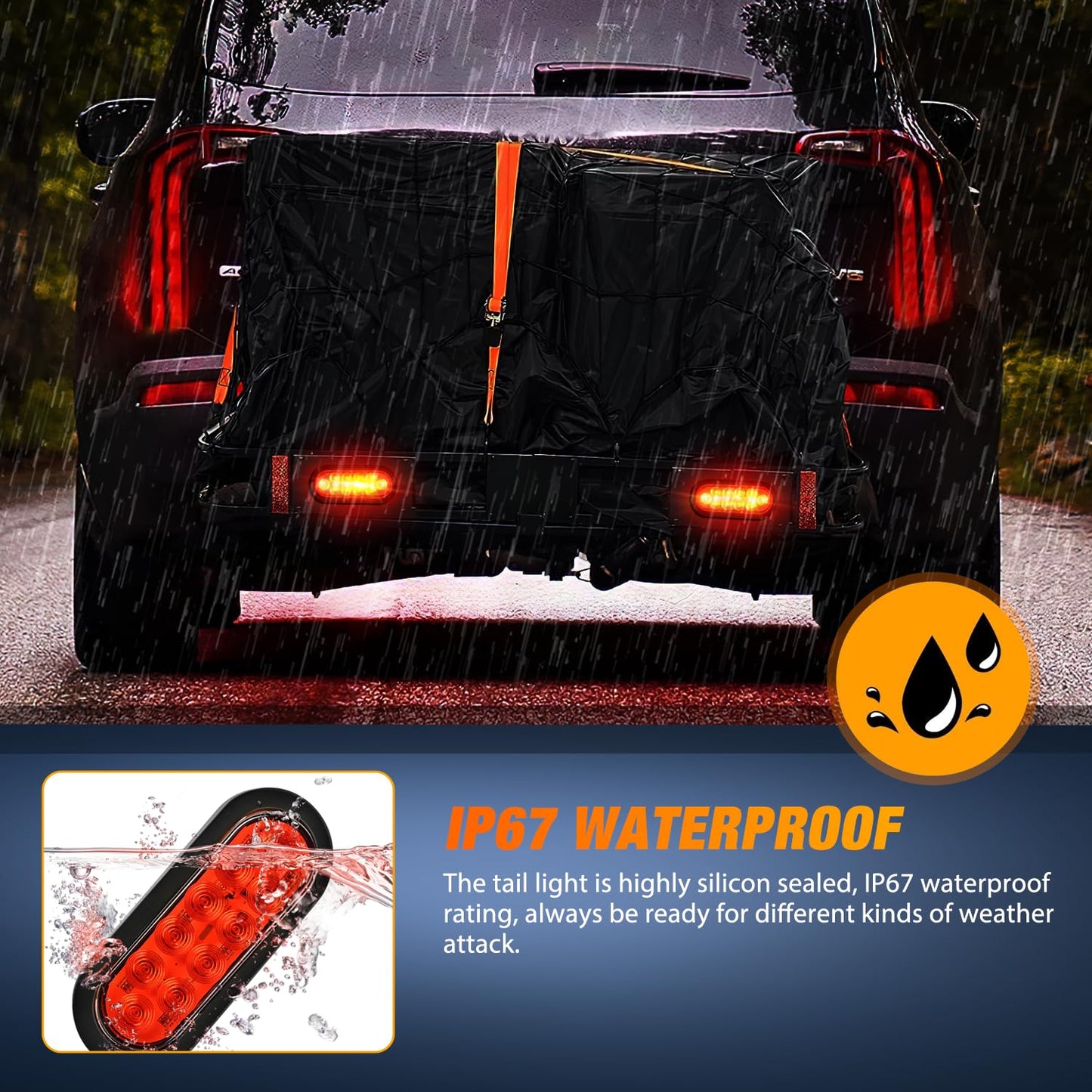 Nilight Hitch Cargo Carrier Light Kit 2PCS 6Inch Red Oval LED with Flush Mount Grommets Wire Harness Waterproof Stop Turn Signals Tail Lights for Luggage Bike Rack