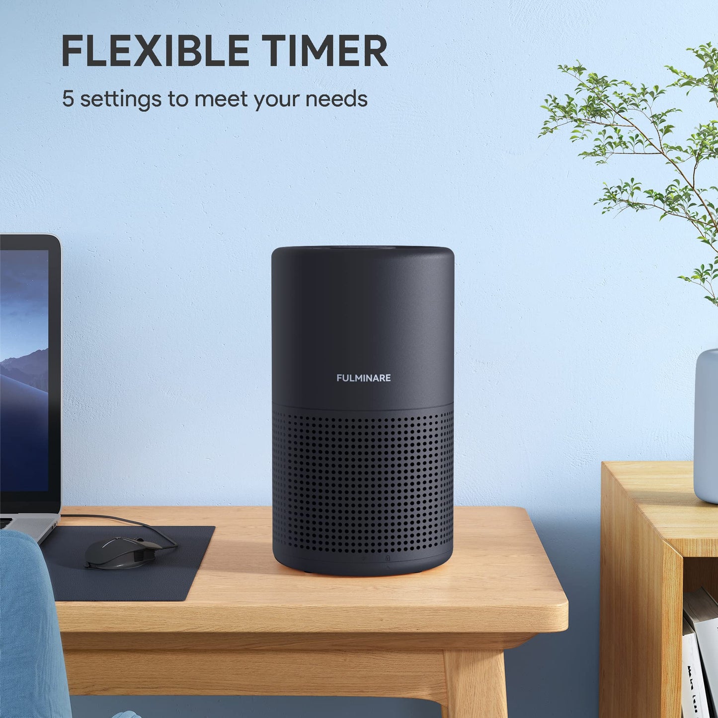 FULMINARE Air Purifiers for Bedroom H13 HEPA Air Purifier with LED Light, Timing Settings, 3 Speeds, Smart Portable Air Purifier for Home, Smoker, Remove 99.97% Dust (1 Pack Black)