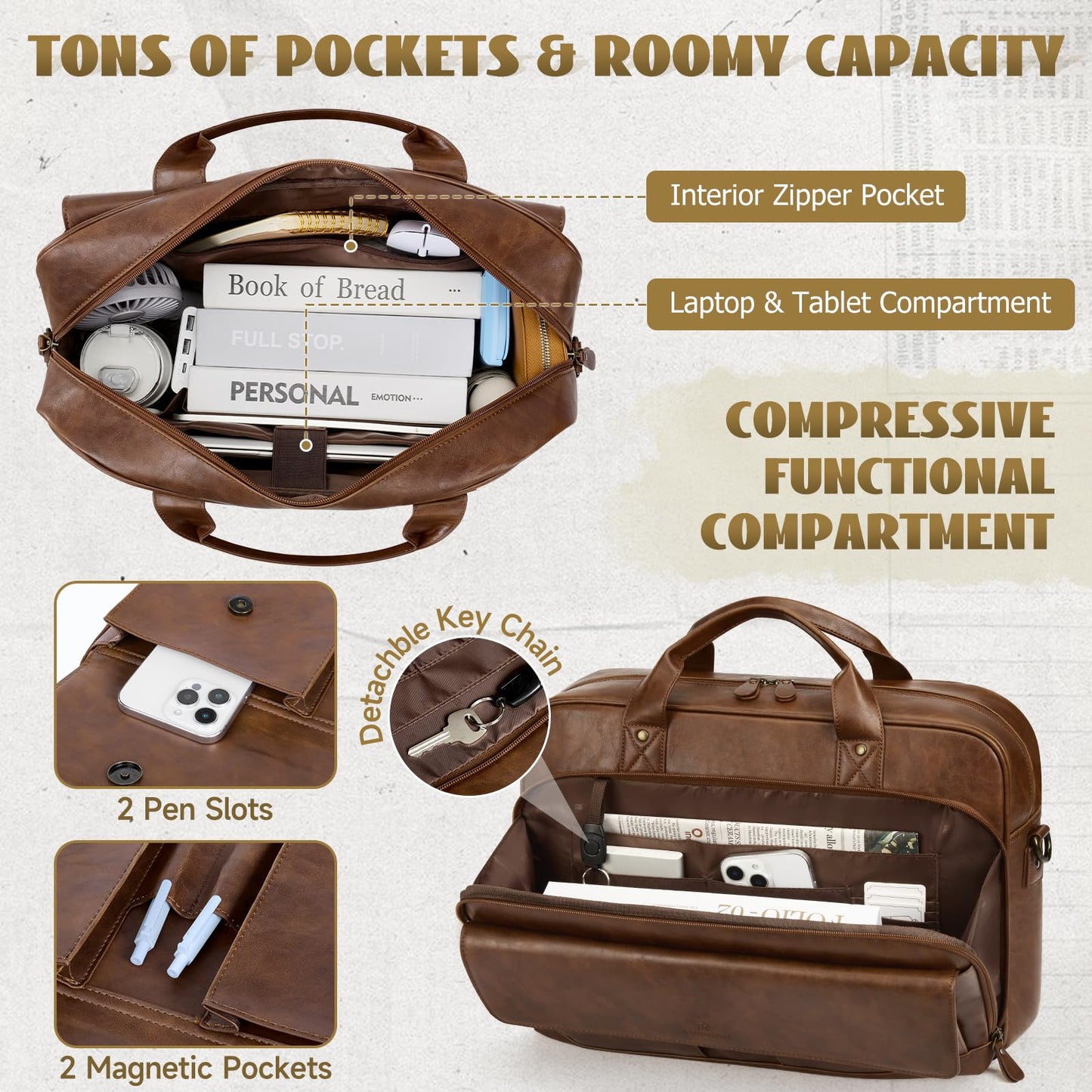 Laptop Bag for Men 15.6 Inch PU Leather Briefcase Mens Messenger Bag Waterproof Computer Satchel Bag for Work Office Business Travel College