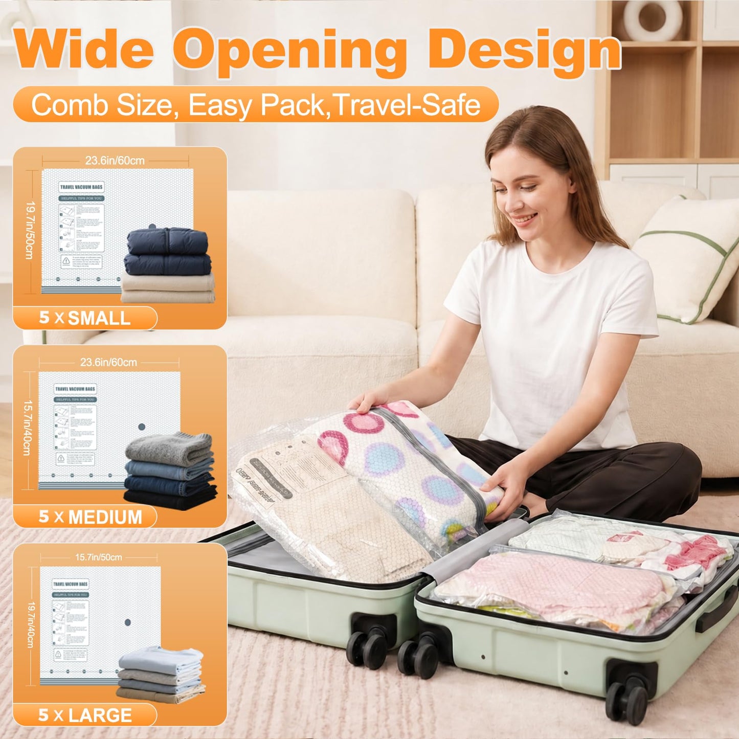 15 Pack Travel Vacuum Storage Bags for Clothing with Portable Electric Pump, Space Saver Vacuum Seal Bag, Compression Packing Bag for Clothes Luggage & Suitcase, Cruise Vacation & Travel Essentials