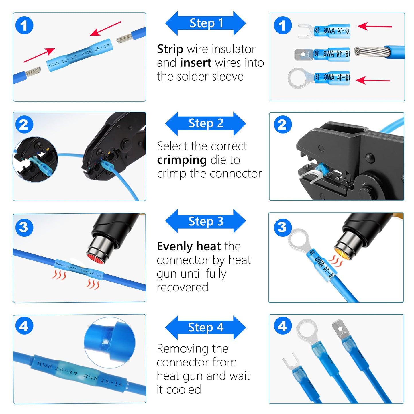 Kuject 320 PCS Heat Shrink Wire Connectors kit, Multipurpose Waterproof Electrical Wire Terminals, Insulated Crimp Connectors Ring Fork Spade Butt Splices for Automotive Marine Boat Truck