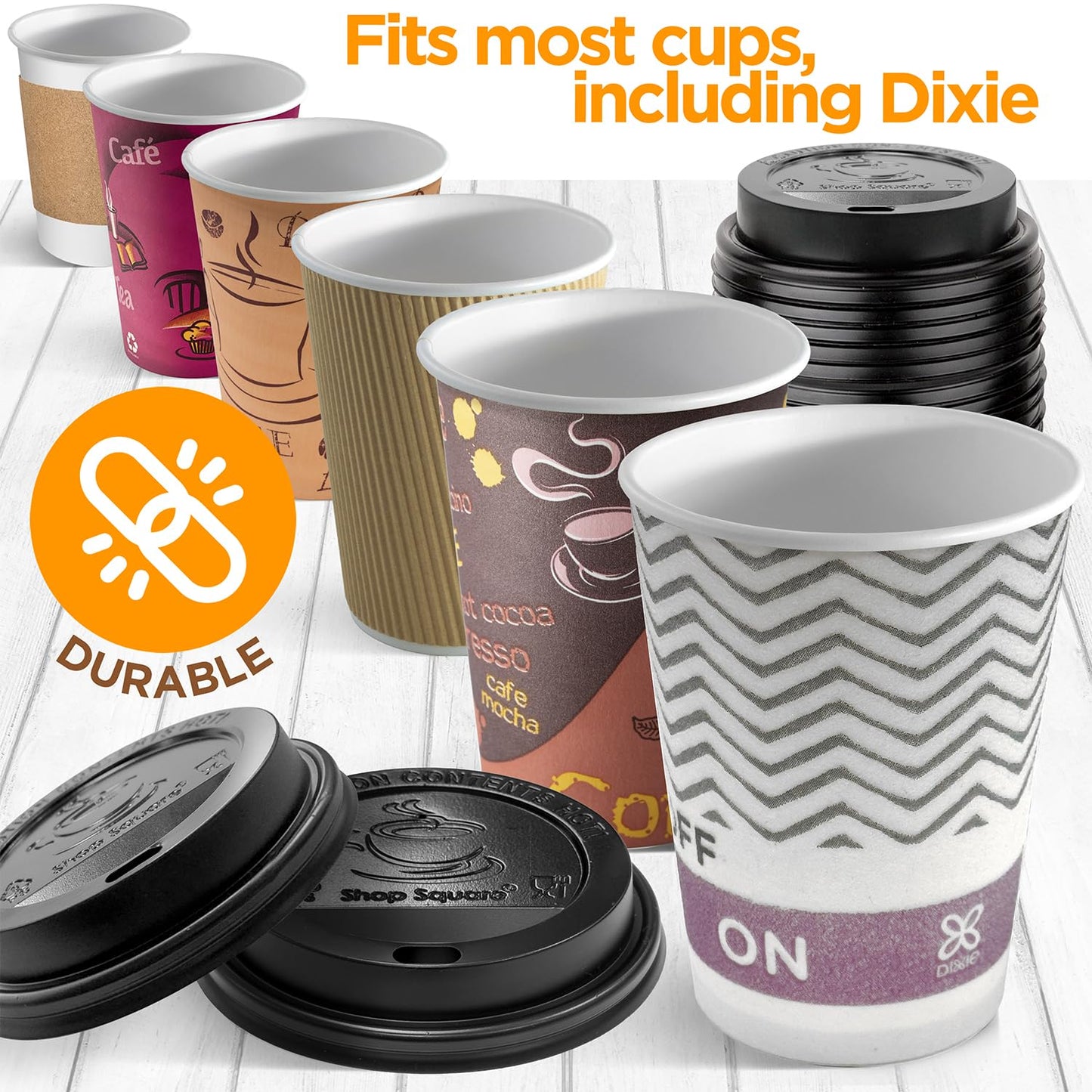 (500-Pack) Coffee Cup Lids - Disposable Coffee Lids for 10, 12, 16, 20, & 24 oz Paper Cups, 8 oz Squat Cups, Dome for To-Go Beverages, Expresso, Tea, Hot Chocolate - Black
