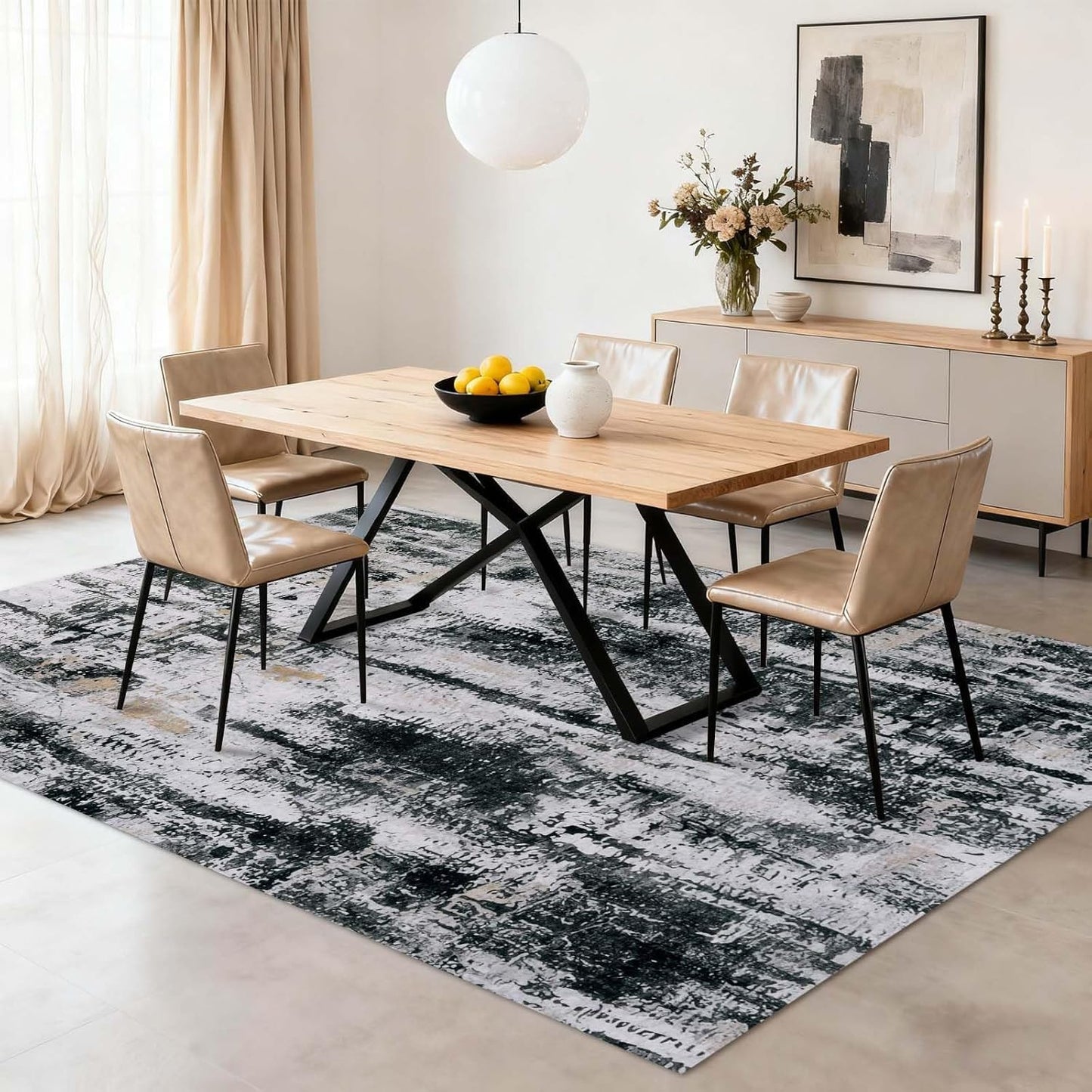 Homcomoda 5x7 Area Rug Living Room Rug Washable Rugs for Bedroom Modern Abstract Area Rug Soft Non Slip Large Carpet for Living Room Dining Room Farmhouse Black