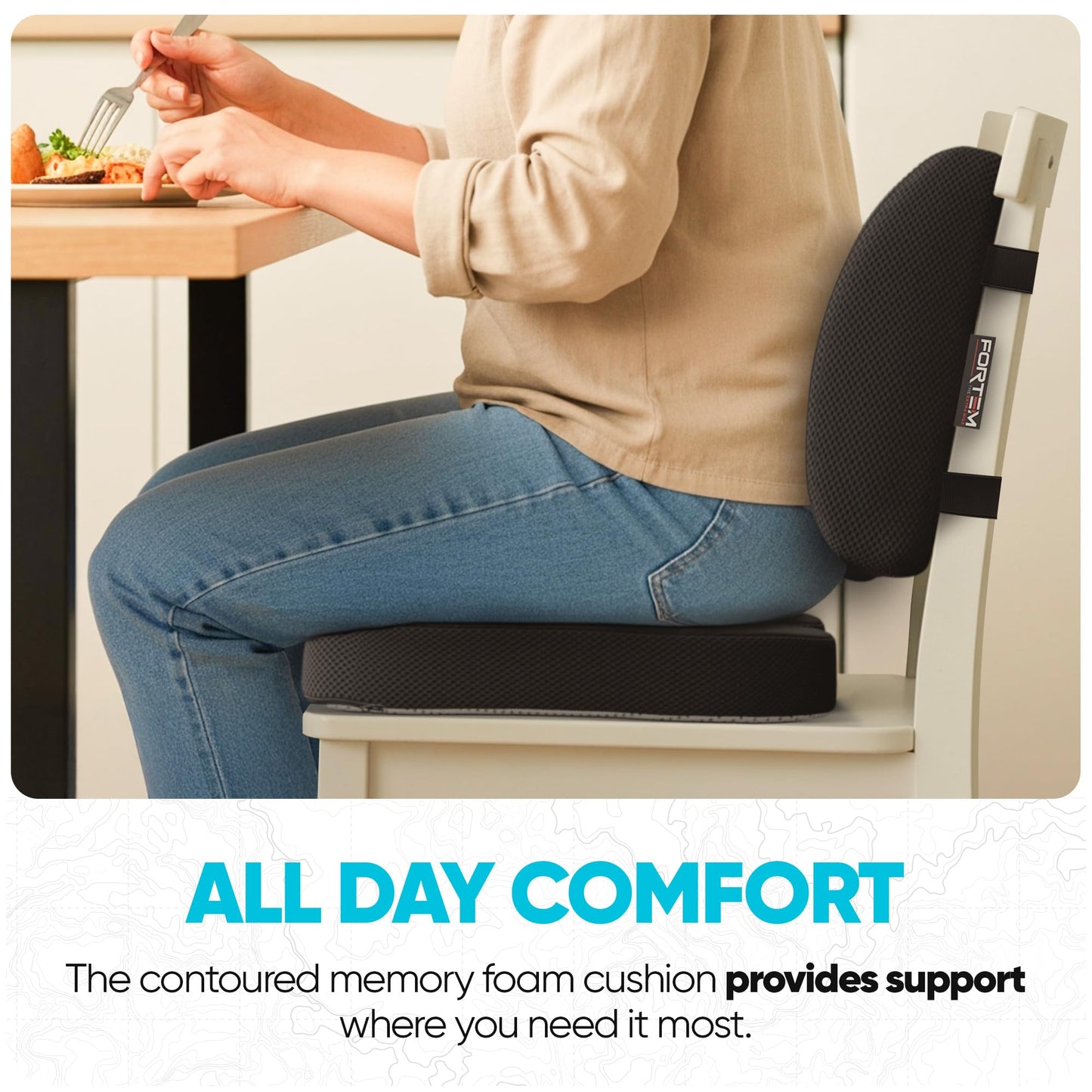FORTEM Chair Cushion, Seat Cushion for Office Chair, Lumbar Support Pillow for Chair, Car Seat Cushion, Back Support Memory Foam Pillow Washable Cover (Black, Mesh)