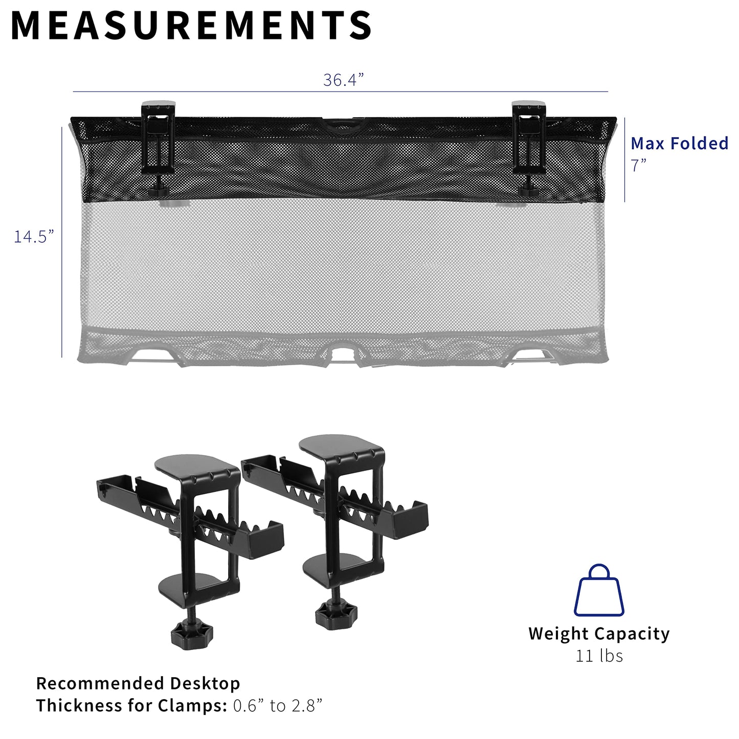 VIVO Mesh 91 cm Clamp-on Under Desk Cable Net, Workstation Wire Organizer, Cable Management for Home and Office, Black, DESK-AC36MH