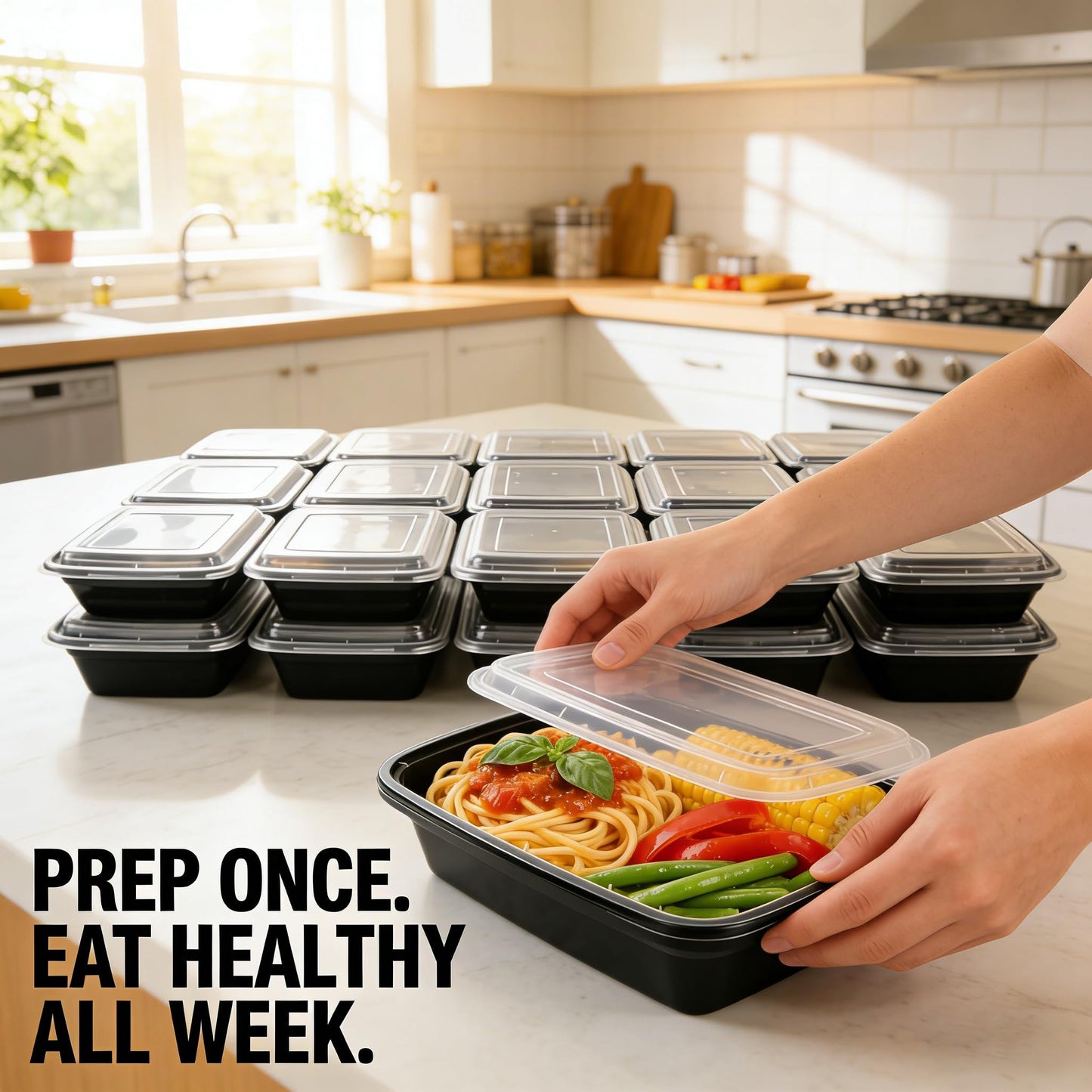 KUMD 40-Piece Set (20-Pack) 32oz Meal Prep Containers with Lids - Reusable 1 Compartment Food Storage & Freezer Containers, Microwave/Dishwasher Safe, BPA Free