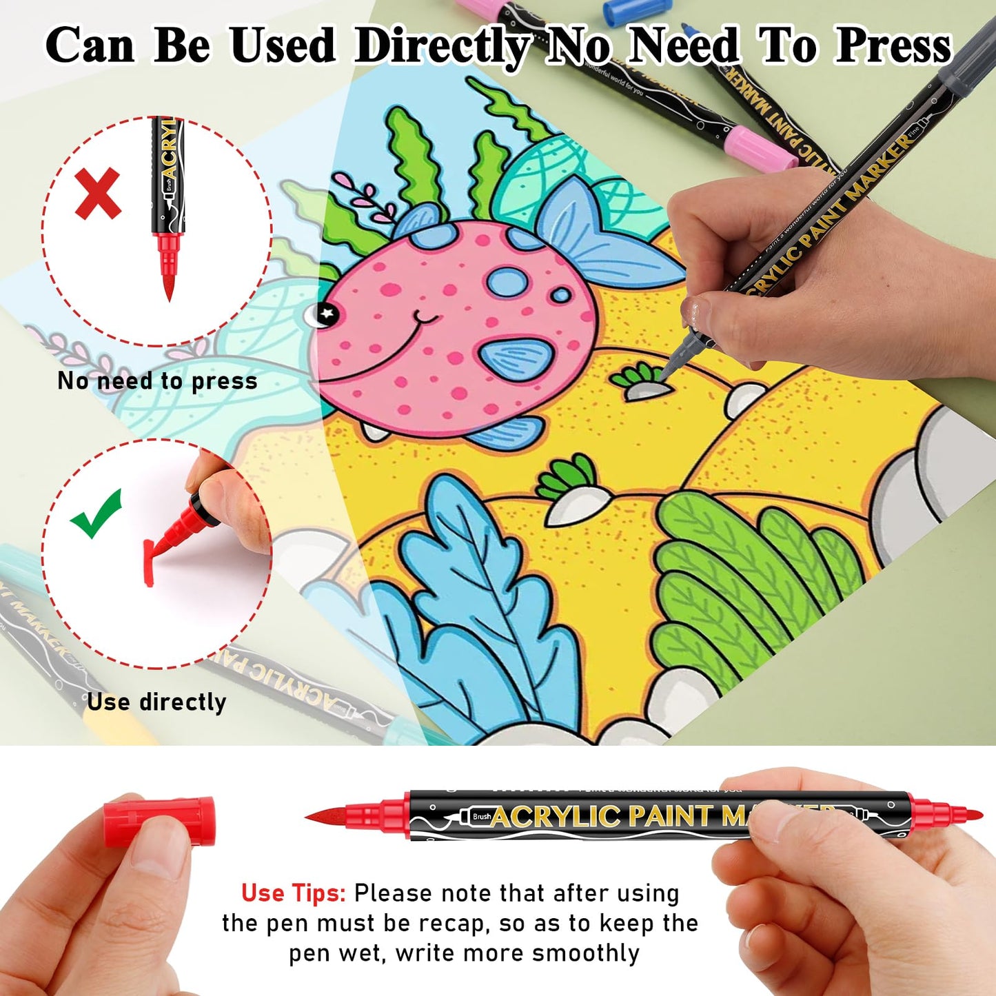 Acrylic Paint Markers,Dual Tip Acrylic Paint Pens,Brush Tip and Fine Tip Markers For Rock Painting,Plastic,Canvas And Diy Crafts Art Supplies