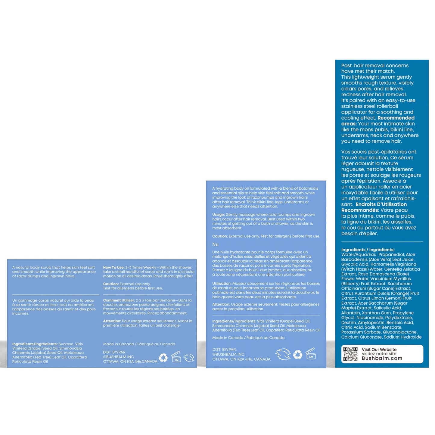 Bushbalm Ingrown Hair Routine - Roller Rescue, Nude Oil and Nude Scrub Bundle - AHA & BHA - Exfoliating, Soothing, Cooling for Intimate Areas, Underarms - Helps With Razor Bumps, Ultimate(Trio Bundle)