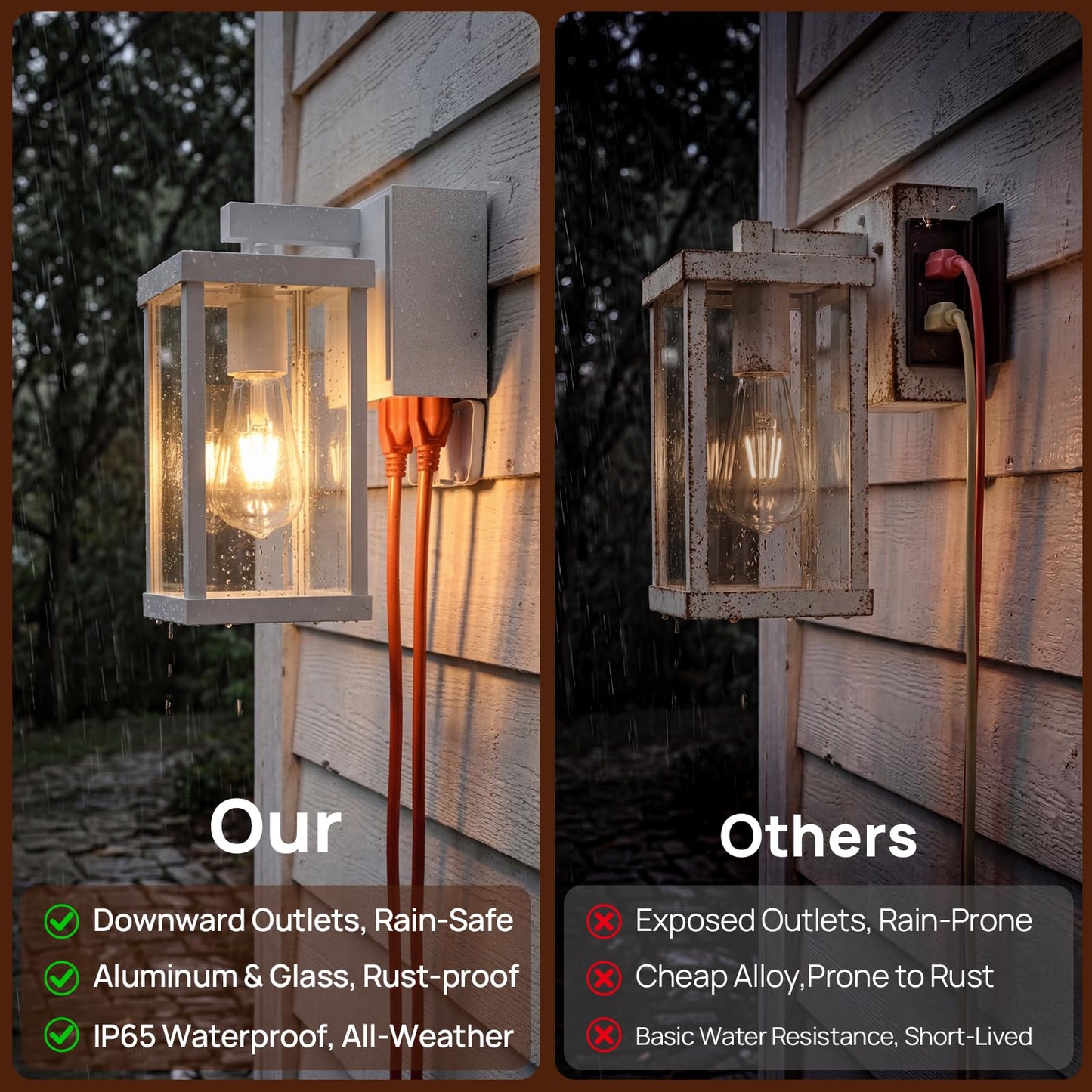 JOKAONOTL Dusk to Dawn Porch Lights with GFCI Outlets Waterproof Outdoor Wall Lights Exterior Lighting Fixtures Modern Outside Lights Wall Mount for House Patio Garage,White,11.8''H,1PC