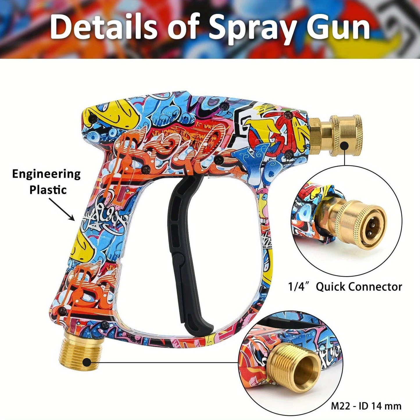 BEAR FORCE Pressure Washer Spray Gun Power Washer Short Gun with M22 Inlet-14mm & Foam Cannon Foam Gun with 5 Nozzles Tips #035 & 3/8'' Quick Connector, Additional Orifice Nozzle 1.10mm Car Washing