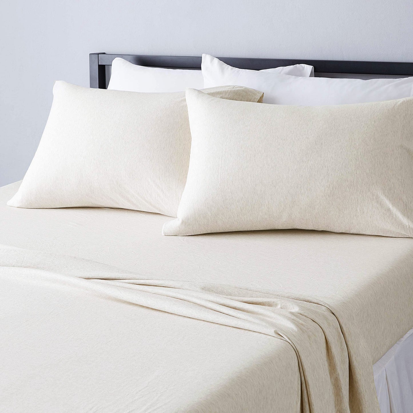 Amazon Basics Heather Cotton Jersey Bed Sheet Set - King, Oatmeal