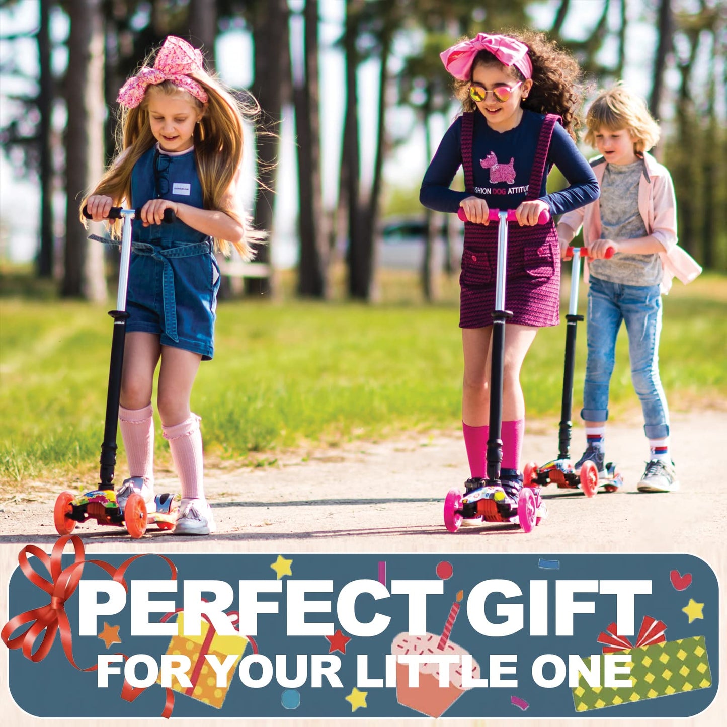 3 Wheel Scooters for Kids, Kick Scooter for Toddlers 3-8 Years Old, Boys and Girls Scooter with Light Up Wheels, Mini Scooter for Children (Pink)