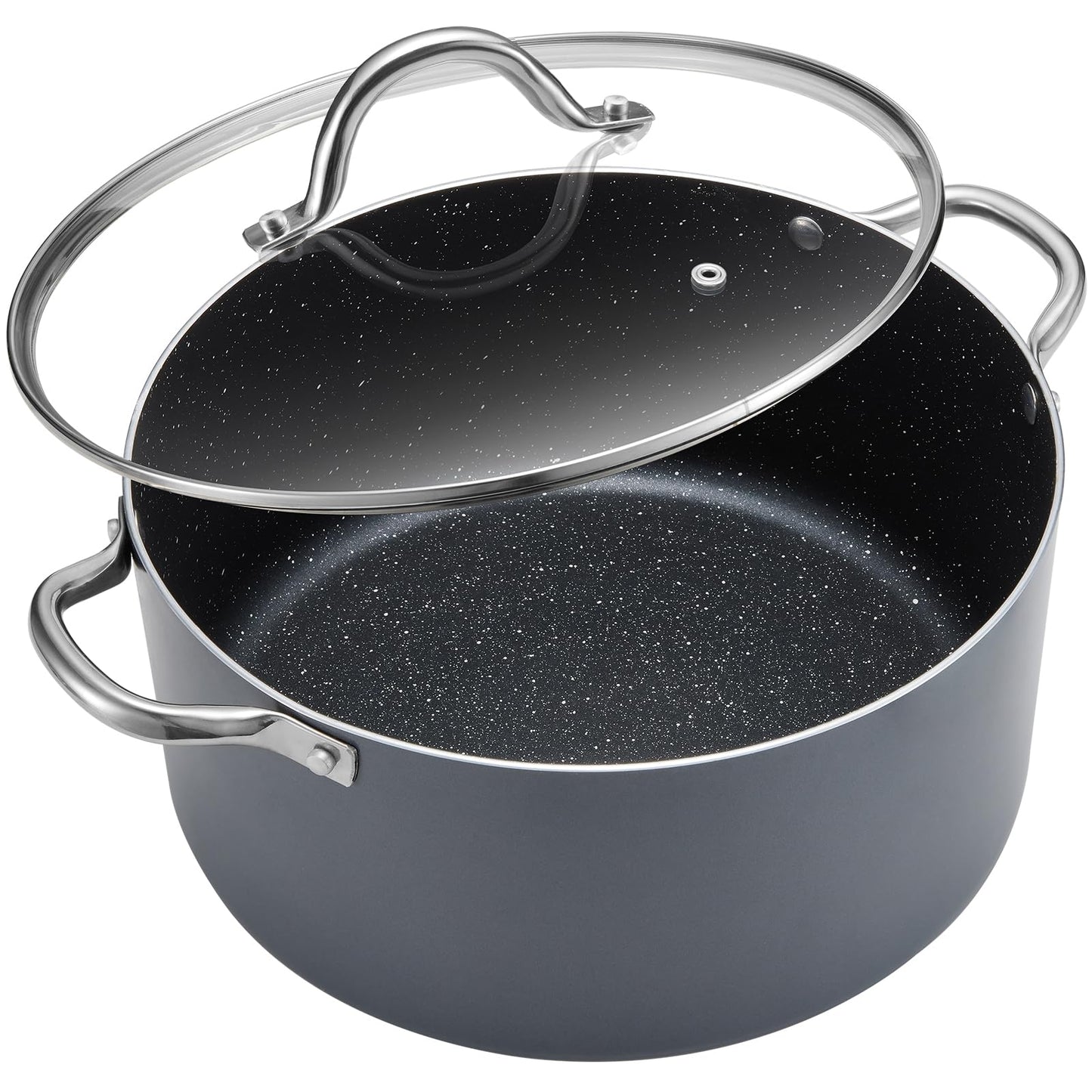 BEZIA 6 Quart Cooking Pot, Non Stick Induction Stock Pots with Lid, All Stove Compatible, 6 QT Aluminum Soup/Stew Pot for Small Households, Grey