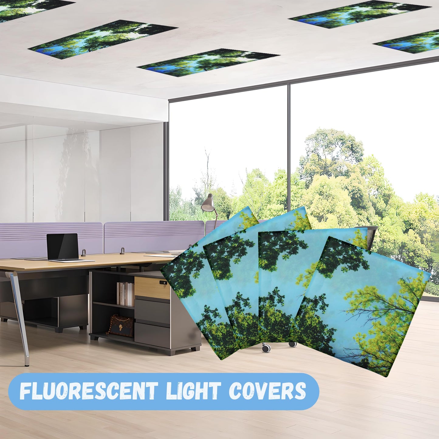 4 Pack Fluorescent Light Cover with 4 x 2 Feet Magnetic,DDFS Fluorescent Light Covers for ceiling lights magnetic Forest