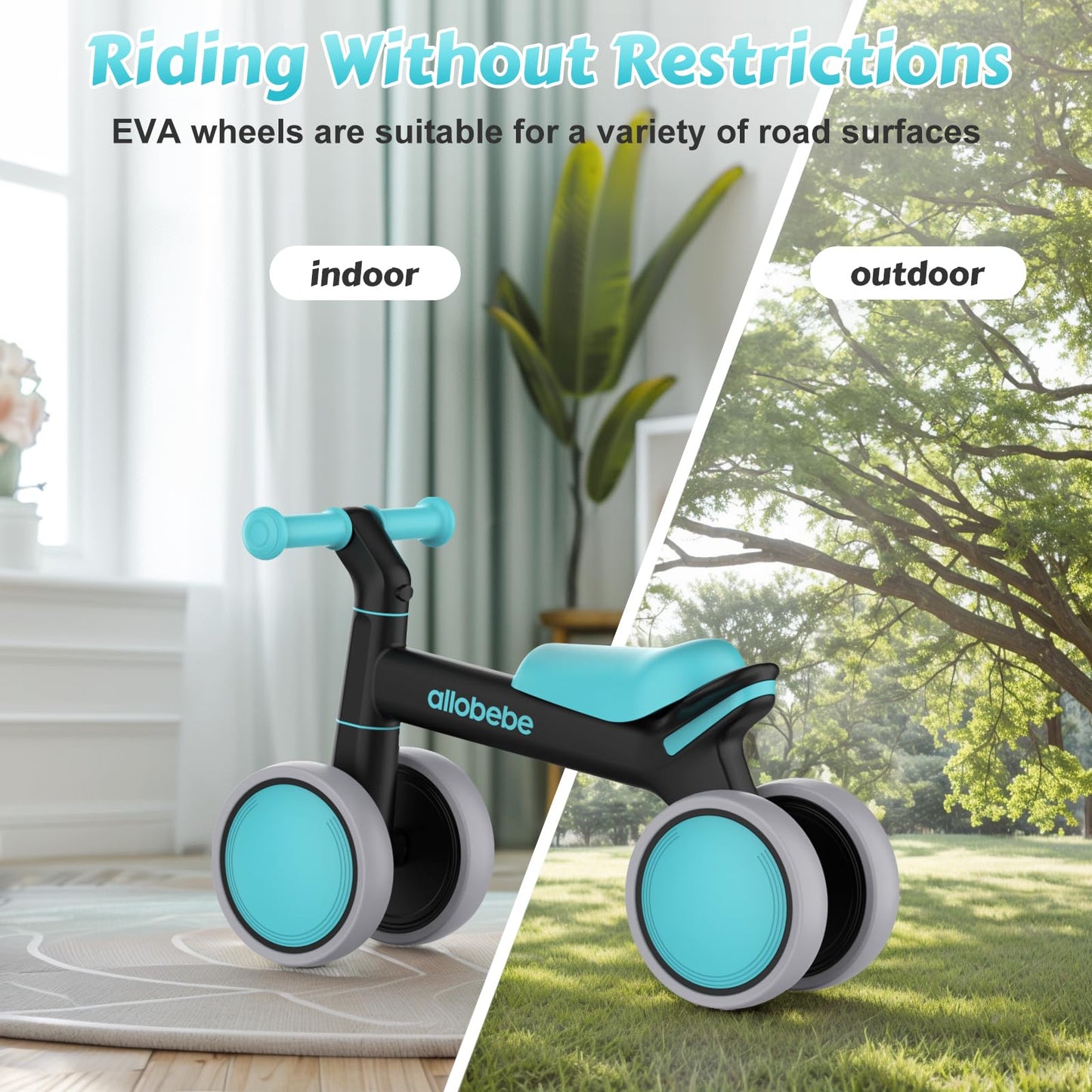 allobebe Baby Balance Bike, Toddler Bike for 12-36 Months Boys Girls, 4 Silence Wheels & Soft Seat, Ride on Toys for Toddlers 1-3, 1 Year Old Boy Birthday Gift