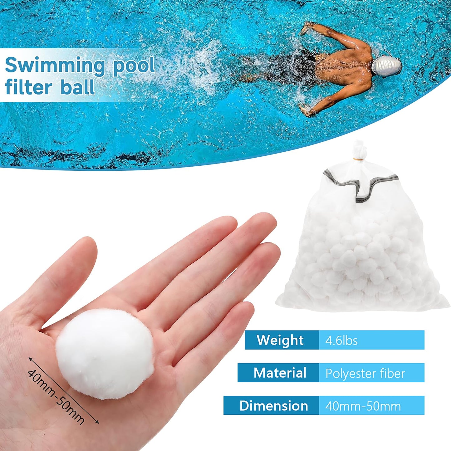 4.6 lbs Pool Filter Balls, Reusable Eco-Friendly Pool Sand Filter Replacement Fiber Filters Balls Swimming Pool Accessories for Swimming Pool Aquarium Filter Pump Fish Tank Sand Filters