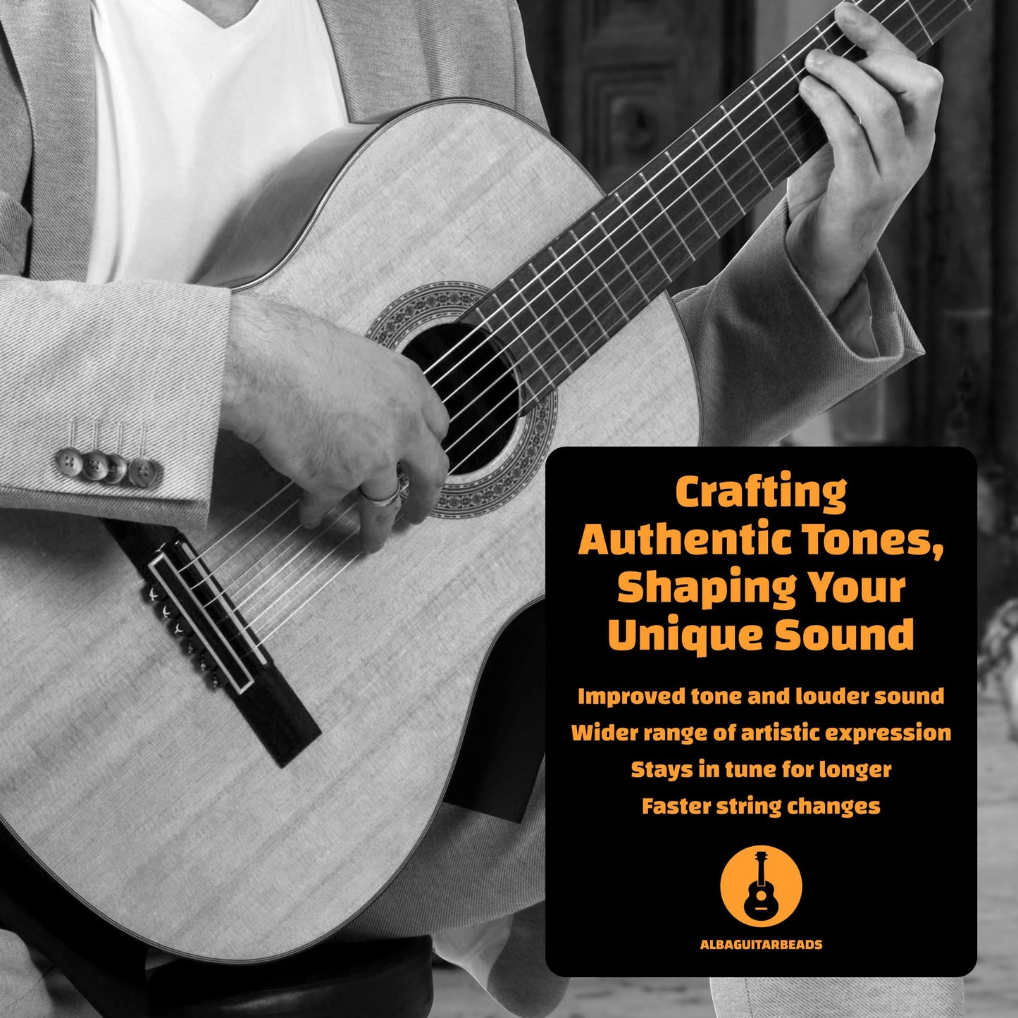 Alba Guitar Beads Acoustic Classical Guitar Beads in Golden Metal for Nylon Strings Flamenco Guitar