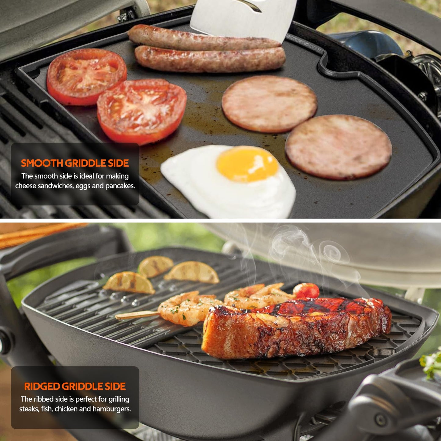 Stanbroil Cast Iron Cooking Griddle for Weber Q100 and Q1000 Series Grills, Replacement for Weber 6558