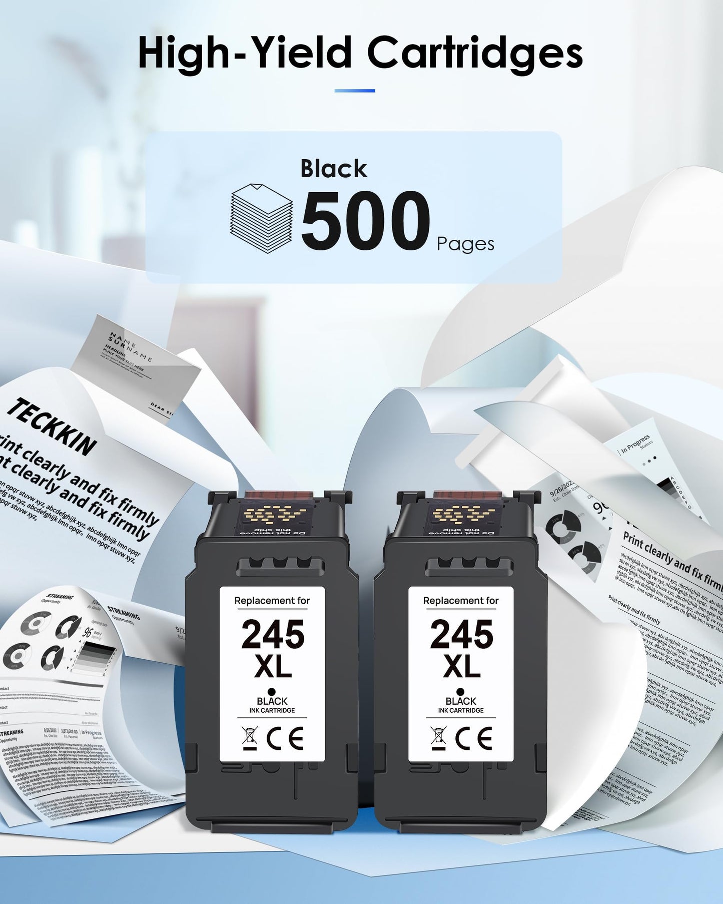 245XL Black High-Yield Ink Cartridge for Canon 245 PG245 Black Ink Cartridge Replacement Works with Canon PIXMA TS3420 TS3320 MG2525 MG2522 MG3020 MG2920 MX492 Printer (2 Black Pack)