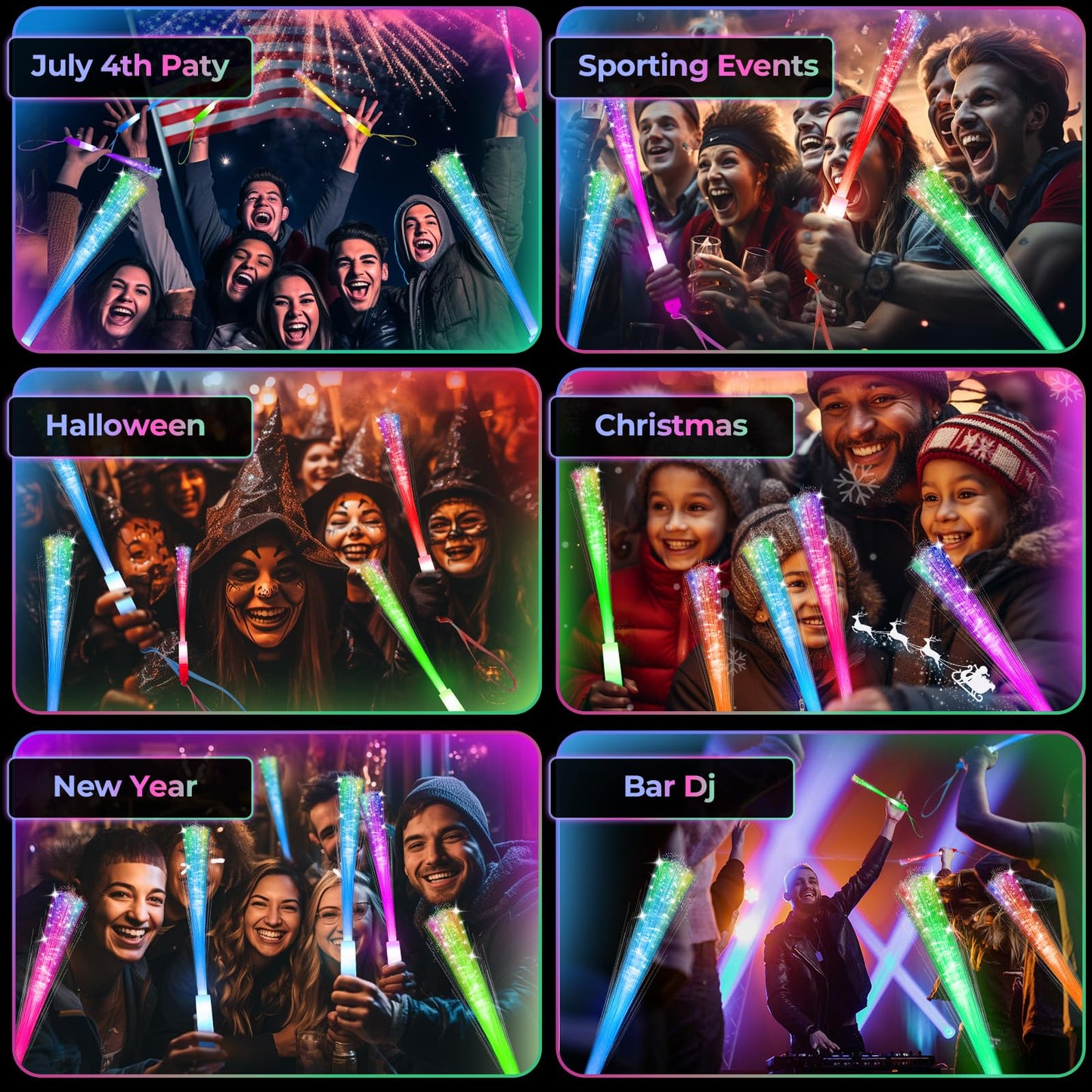 SHQDD 28 PCS Glow Fiber Wands, LED Party Favors, LED Light Wands, Glow in The Dark Party Supplies, LED Flashing Sticks, Fiber Optic Light Wand Stick for Party, Wedding Favors