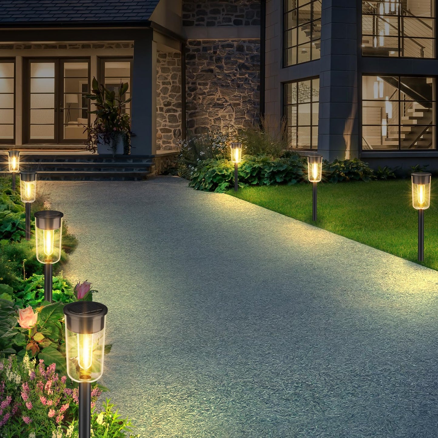 Solar Pathway Lights Outdoor 8 Pack, Bright Solar Path Lights Outdoor, IP65 Waterproof Garden Lights Solar Powered Landscape Lighting for Outside Yard Lawn Patio Walkway Driveway