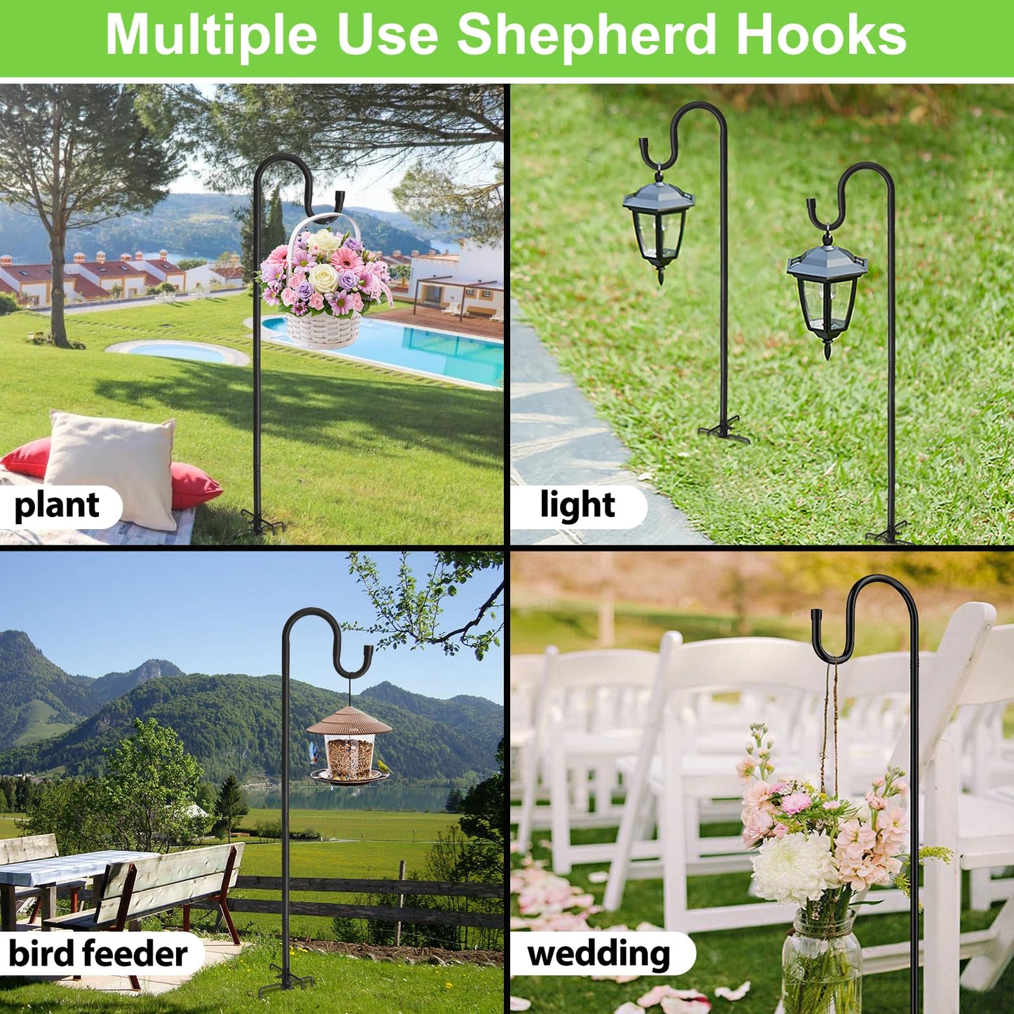 Bird Feeder Pole, 94" Shepherds Hooks for Outdoor, 4/5” Thick Hummingbird Feeders Stand Heavy Duty, Hanging Plant Hanger Stake with 5-Prong Base, Metal Shepard Stick for Outside Garden Yard Wedding