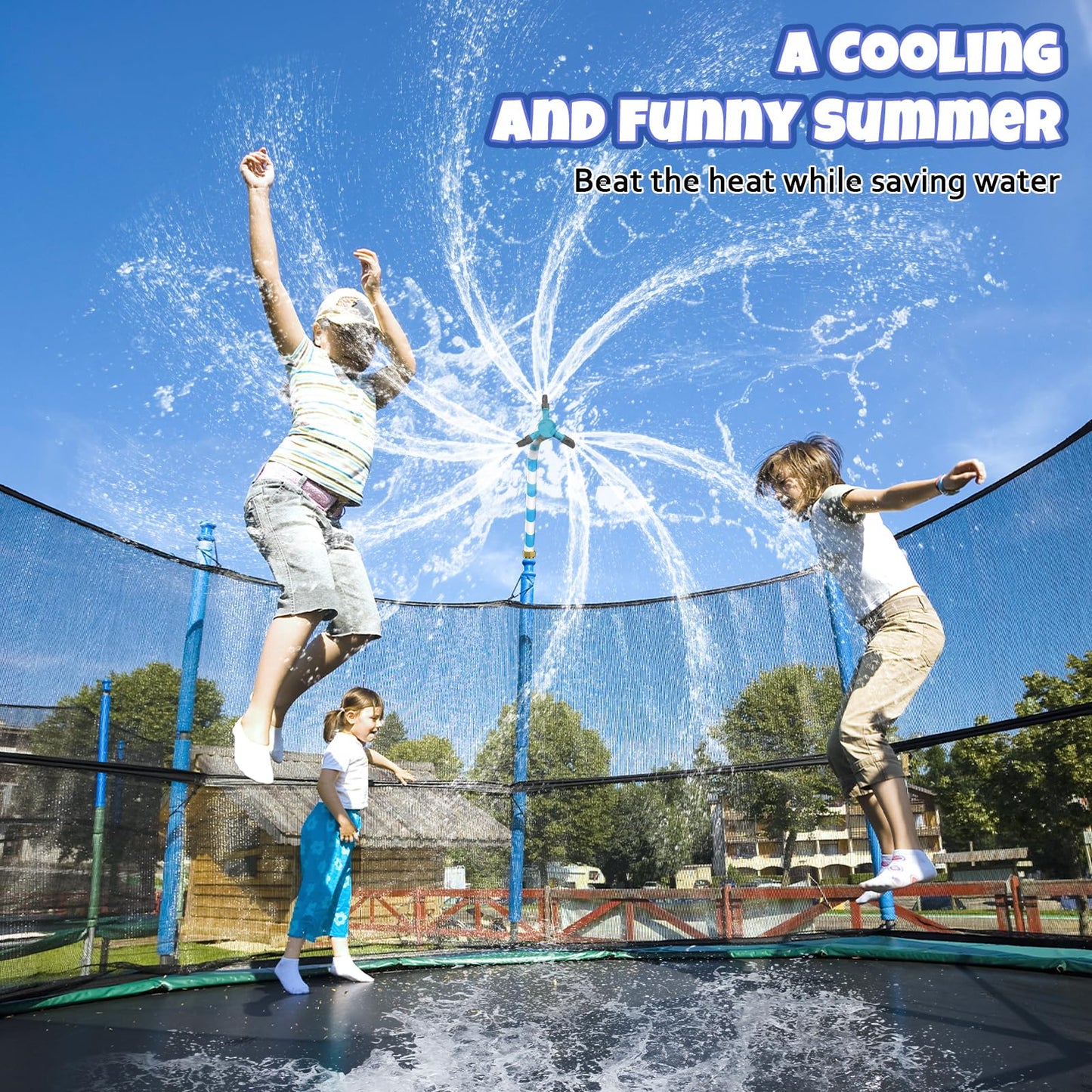 HaiSun Universal Trampoline Sprinkler, Net Friendly Trampoline Accessories, 360°Automatic Rotating Water Sprinkler of Trampolines, Outdoor Backyard Water Park Fun Summer Toys for Kids