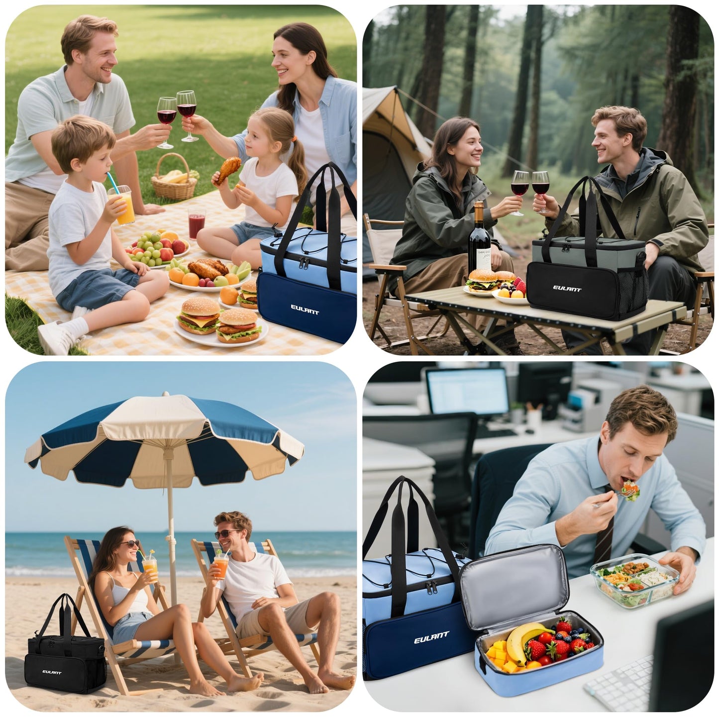 EULANT Large Waterproof Insulated Cooler Bag Lunch Bag Box,Collapsible Insulated Ice Chest Leak-Proof Cooler Bag for Men & Women Work Outdoor Beach Trips