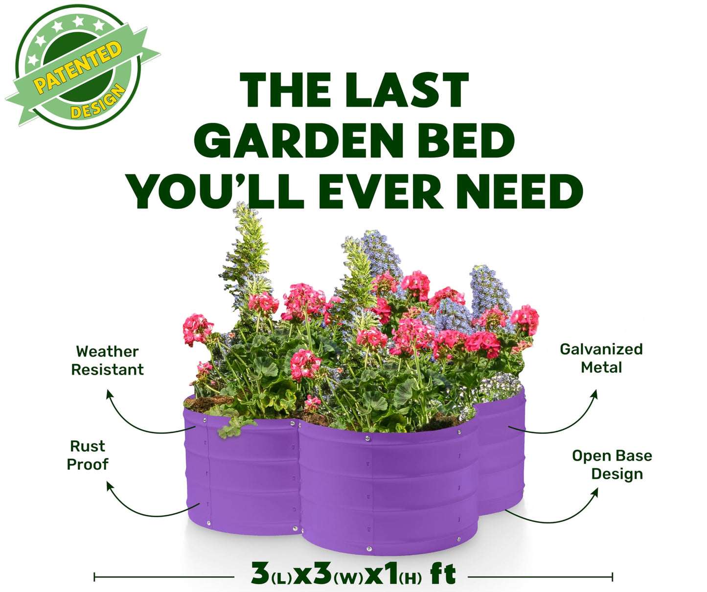 Plant & Plot Galvanized Raised Garden Beds Outdoor // 3×3×1 ft Planter Raised Beds for Gardening, Vegetables, Flowers // Large Metal Garden Box (Purple) // Patented Tool-Free Design