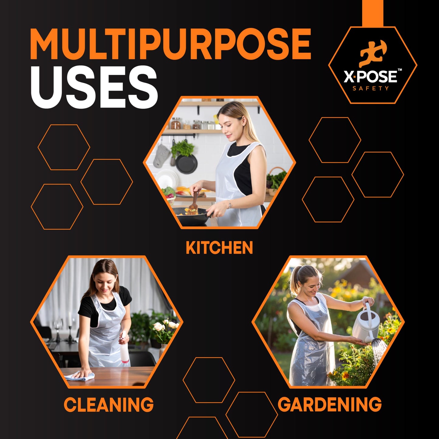Xpose Safety 300 White Plastic Disposable Aprons for Cooking & more Individually Packaged, Durable 1 Mil Waterproof Polyethylene 24" x 48"