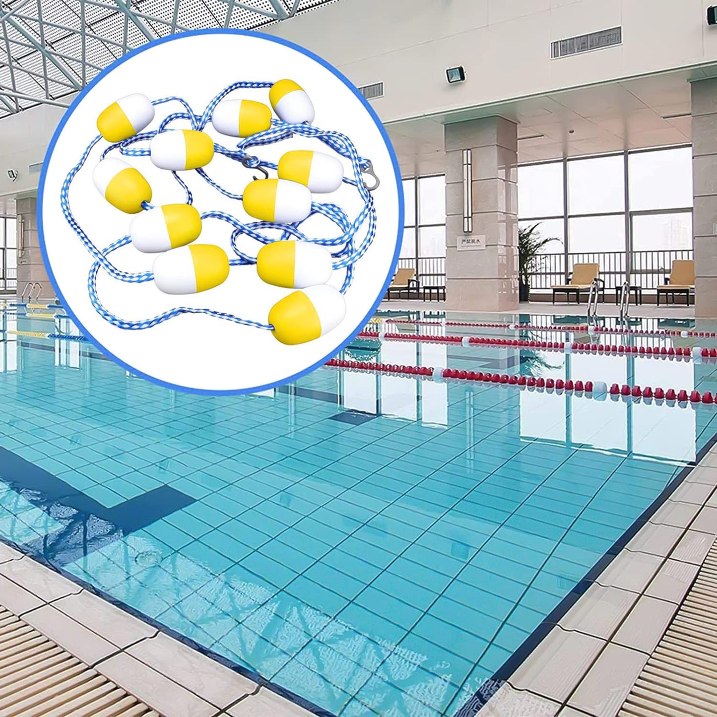 YUEWO 18' Swimming Pool Safety Float Line Divider Rope Kits with 2 Pre-Assembled Stainless Hooks Pool Accessories for Inground Swimming Pool