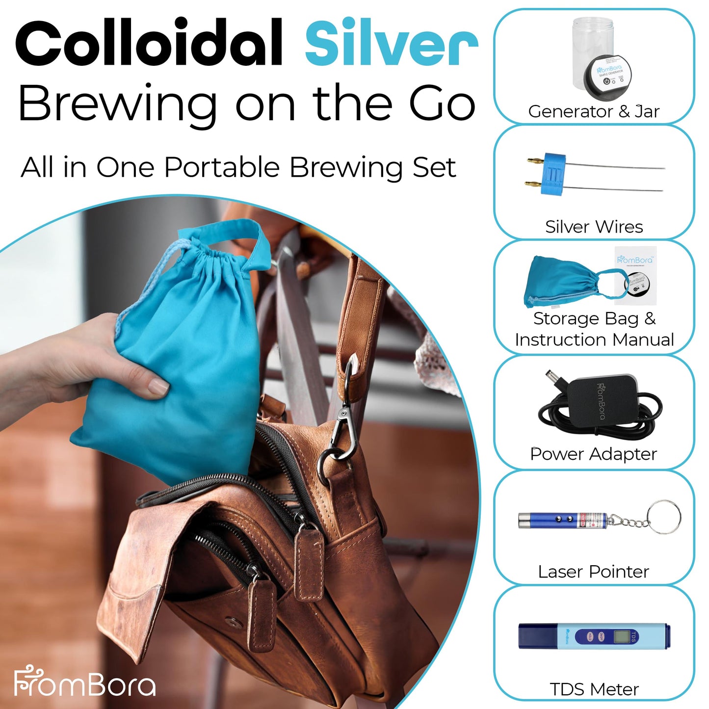 Colloidal Silver Generator Kit – 99.99% (Ag) Rods, TDS Meter Colloidal Silver Machine, Impure Water Indicator, Water Ionizer Machine for Home, Travel Bag, Simple Kit