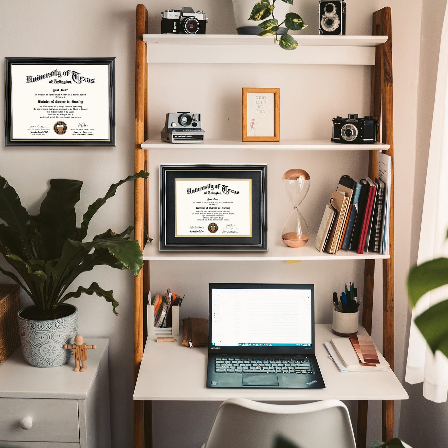 GraduationMall 8.5x11 Diploma Frame with Black over Gold Mat or Display 11x14 Certificate without Mat,Solid Wood & UV Protection Acrylic,Glossy Black Finish with Gold Trim