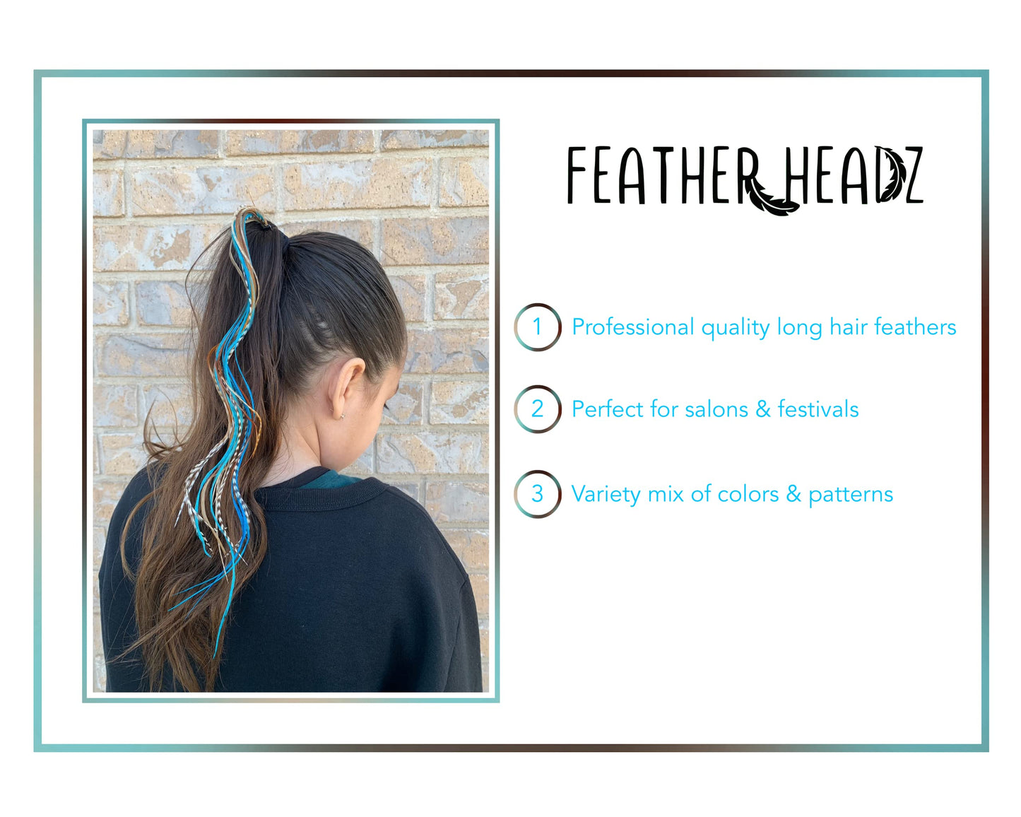 21 Natural & Turquoise Color Hair Extensions – 9”–14” Long – DIY Rooster Kit with 20 Micro-Link Beads – 100% Real Feathers – Eye-Catching Boho Style
