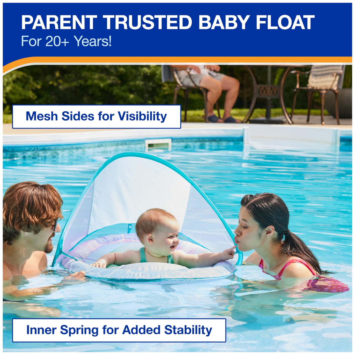 SwimWays Baby Spring Float, Baby Pool Float with Canopy, Swim Training PFD, Swimming Pool Accessories for Babies and Toddlers 9-24 Months, Mermaid