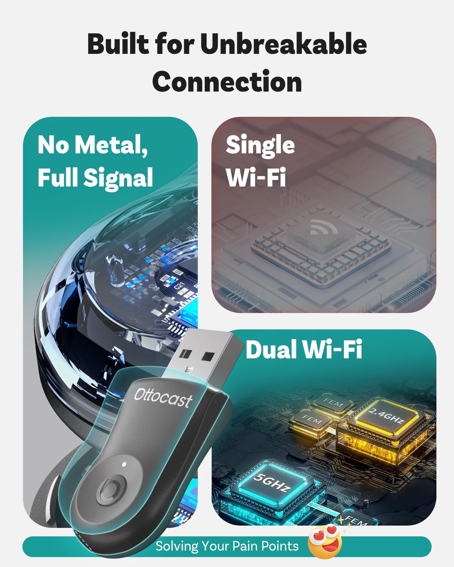 OTTOCAST Mini 2025 Wireless CarPlay & Android Auto 2-in-1 Adapter, Plug & Play, 5GHz WiFi, Auto Connect for iPhone & Android, Fits 98%+ OEM Wired CarPlay Cars