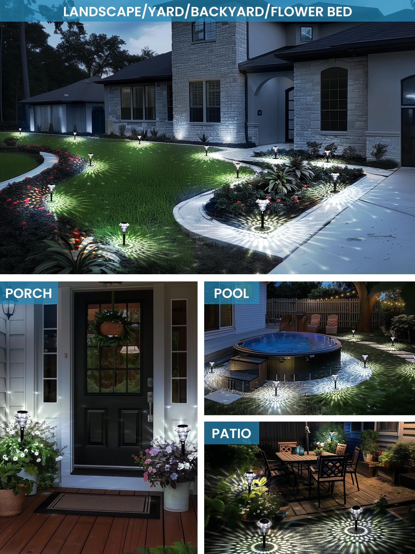 SOLPEX Solar Lights Outdoor, Pathway Garden Decor Lights, Solar Powered Waterproof Decoration for Patio Front Porch Yard Outside Landscape Lighting(6 Pack Cold White)