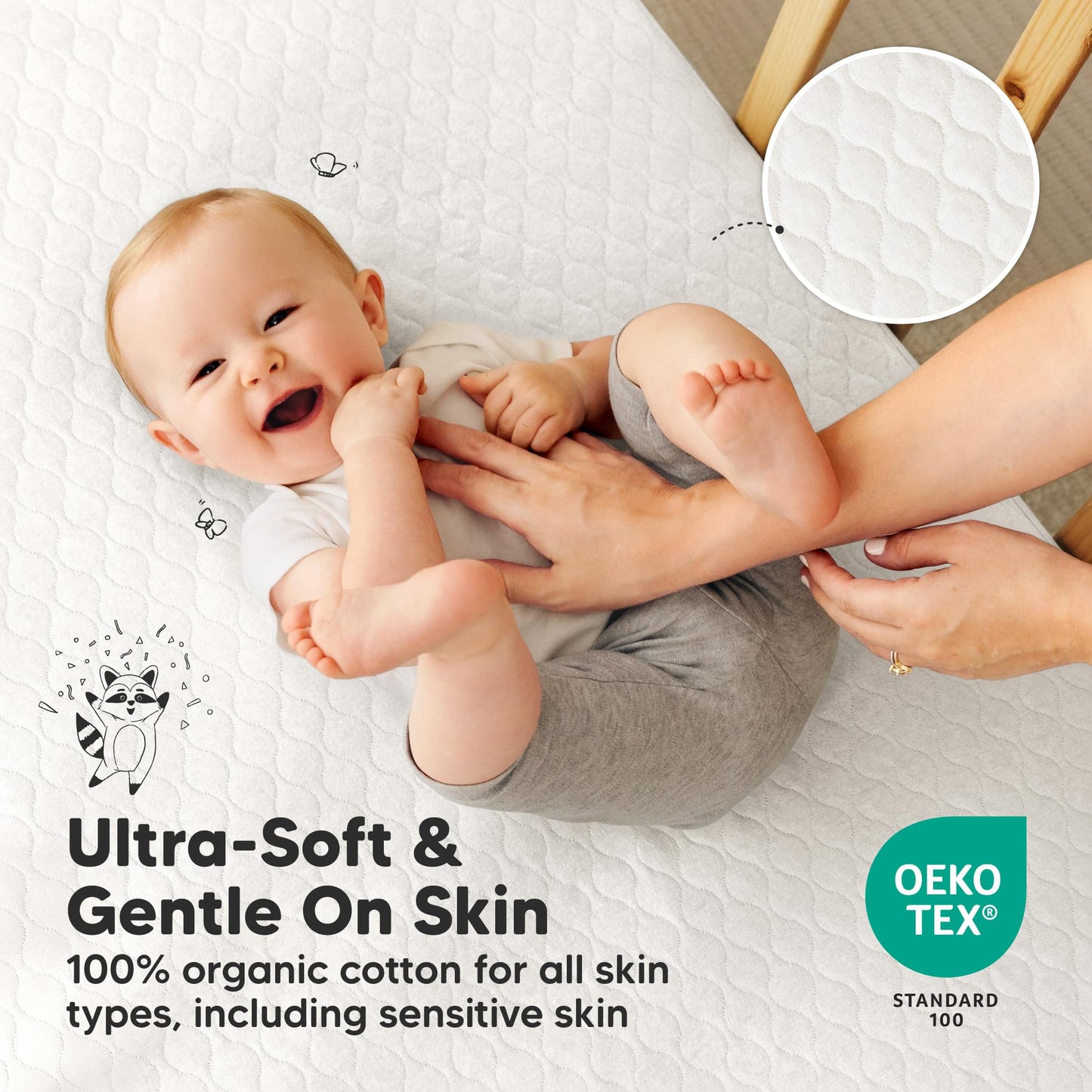 Waterproof Crib Mattress Protector Cover Fitted - 2-Pack Quiet Baby Mattress Topper Crib Sheets, 52" x 28" Soft Quilted Cotton Baby Sheet, Easy Fit, Durable Toddler Liner (Soft White)