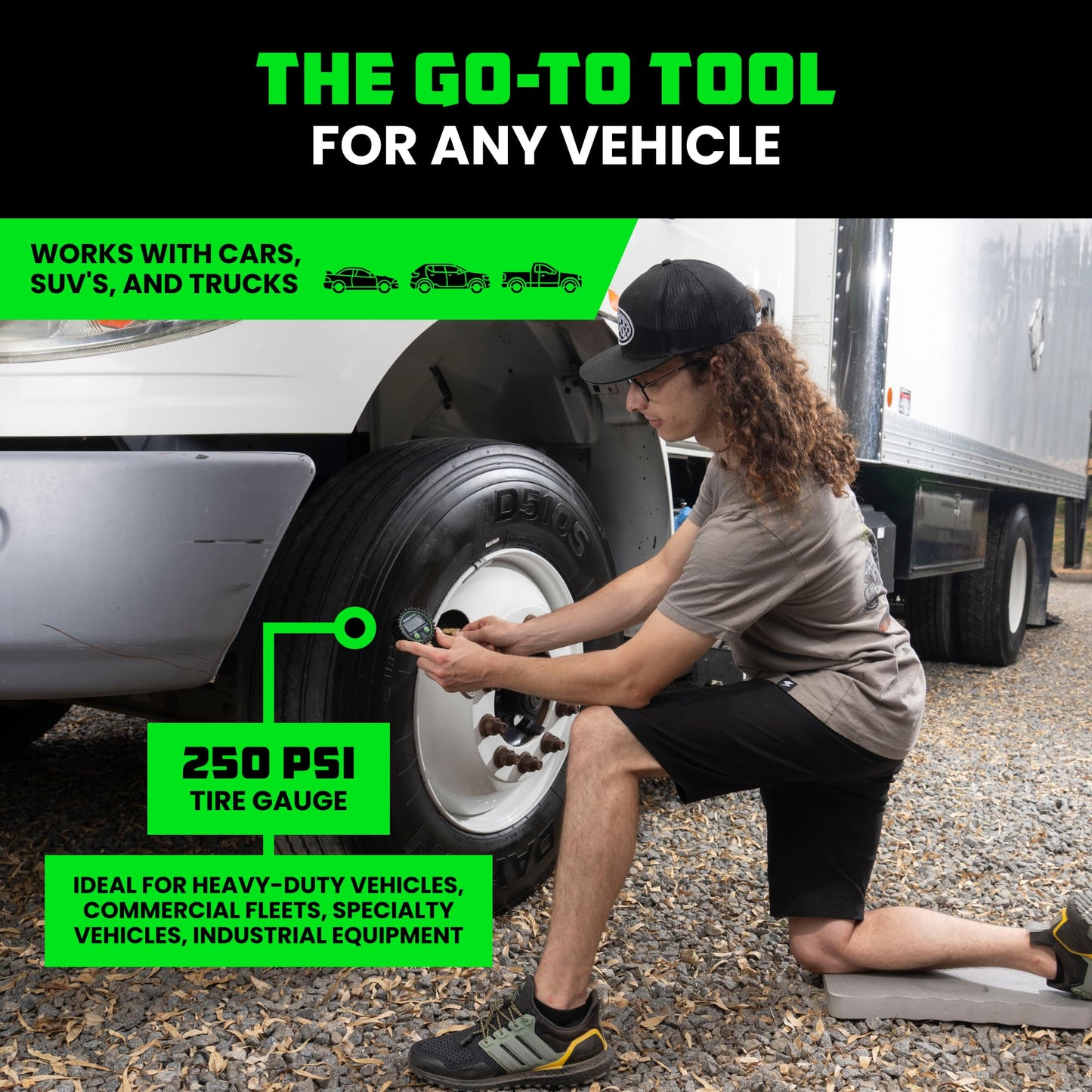 Rhino USA Digital Tire Pressure Gauge (0-250 PSI) - Professional ANSI B40.7 Accurate, Easy Read Glow Dial, Premium Braided Hose - Heavy Duty Air Guage for Truck Tires, Cars, Semi, RV & More!