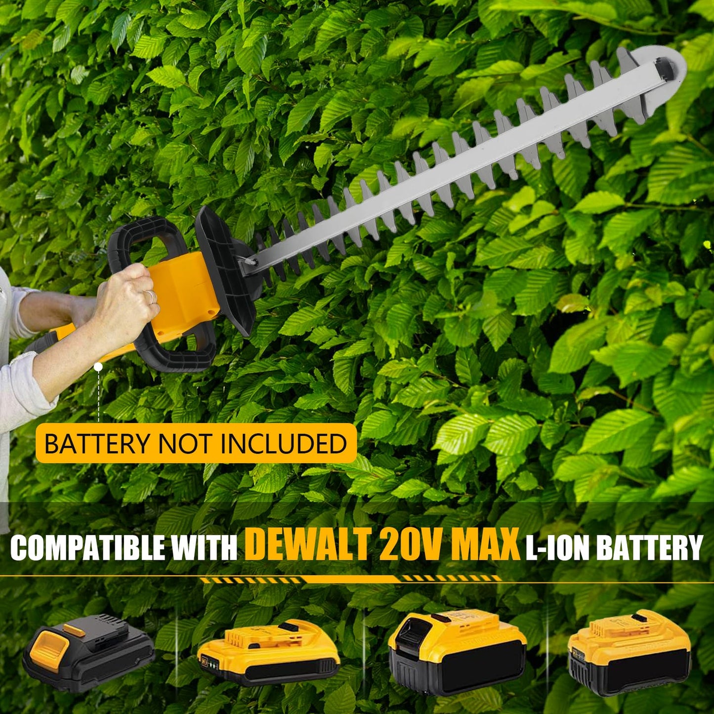 Cordless Hedge Trimmer Compatible with DeWalt 20V, 22" Dual-Action Blade, 1800RPM Brushless Motor, 3/5" Cutting Capacity, Bare Tool Only (No Battery/Charger)