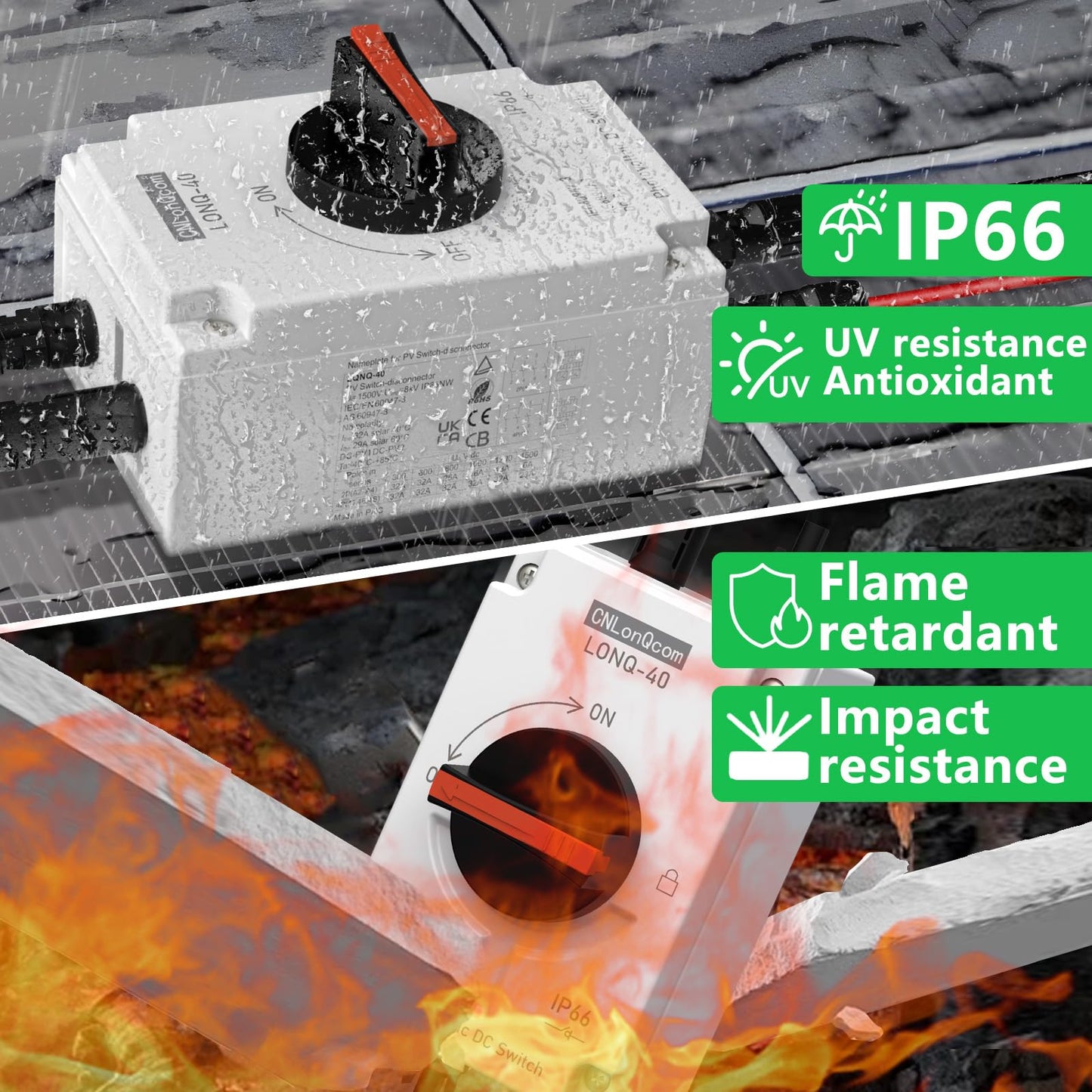 CNLonQcom Solar Disconnect Switch 32 Amp DC1200V Isolator Switch with IP66 Waterproof Outdoor for Rooftop Solar Systems, RVs and Boats
