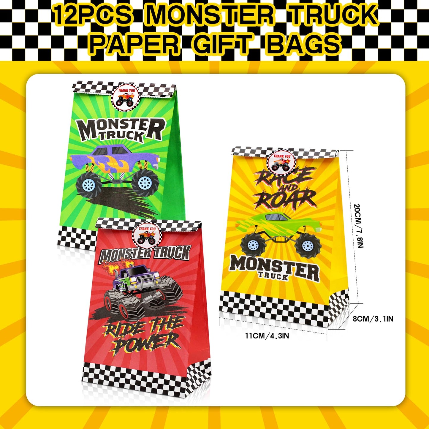 Monster Truck Party Favors Set - 110 PCS Truck Themed Party Gift Goodie Bags with Car Bubble Wand DIY Stickers Keychains Slap Bracelets for Birthday Supplies