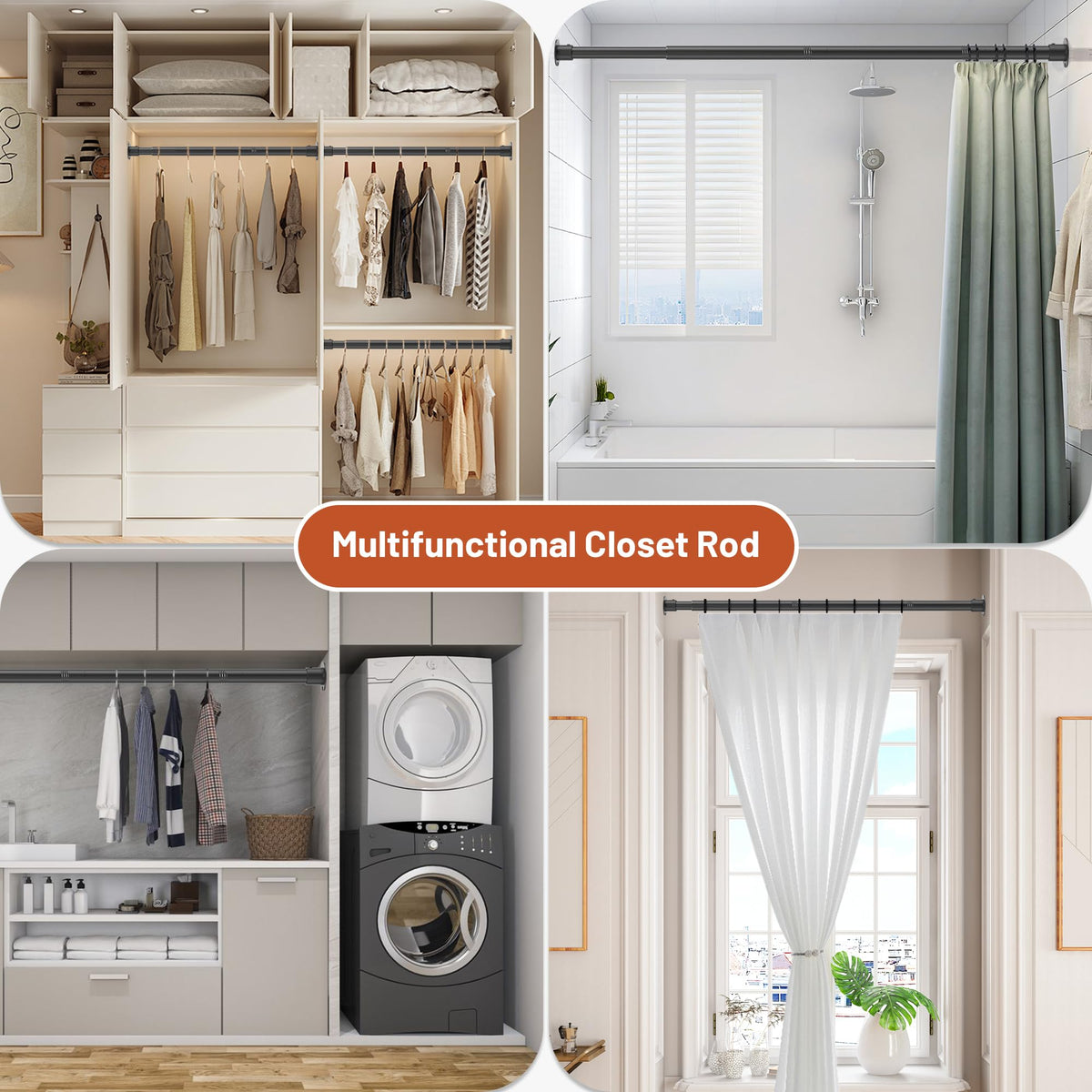 Adjustable Closet Rod 35-98 Inch - 1.3”Diameter Heavy Duty Closet Rods for Hanging Clothes - Simple Clothes Rod for Closet - Versatile Closet Poles for Hanging Clothes - Closet Bar