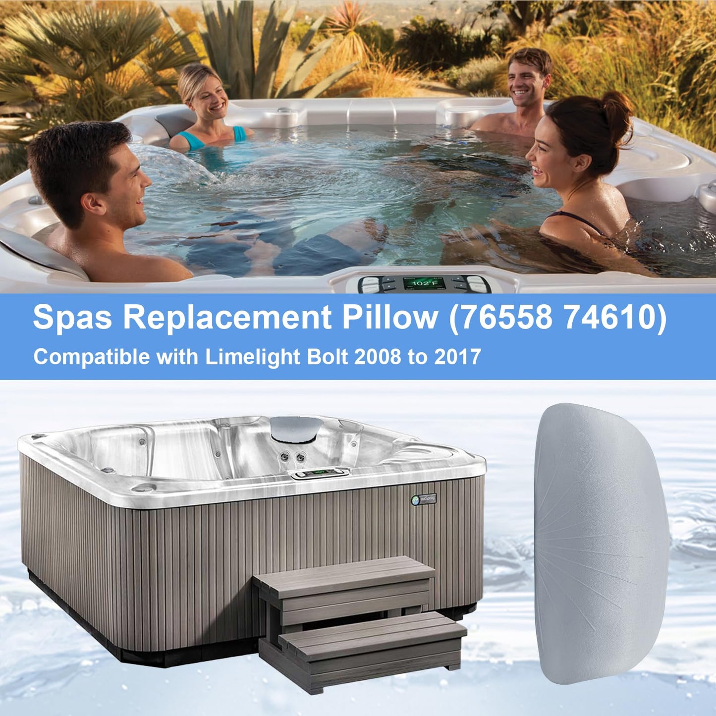 Earthtec 76558 74610 Replacement for Hot Spring Spa Pillow Hot Tub Headrests Fit for Limelight Spas, Pulse/Pulse DL/Bolt (2012-2017), Glow/Flair (2008-2017), Gleam (2013-2017) (1 Pcs)