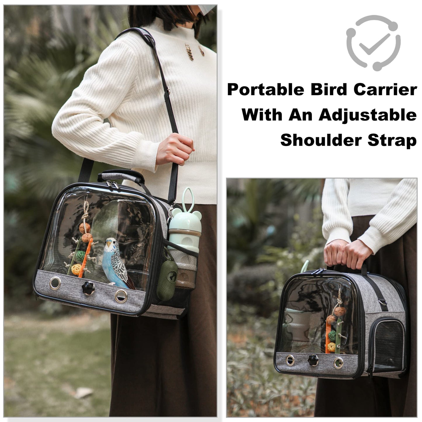 Suertree Bird Carrier Bag Bird Travel Cage with Stand, Small Bird Carrier for Parrot, Portable Bird Carrier Travel Bag, Pet Transparent Breathable Travel Cage