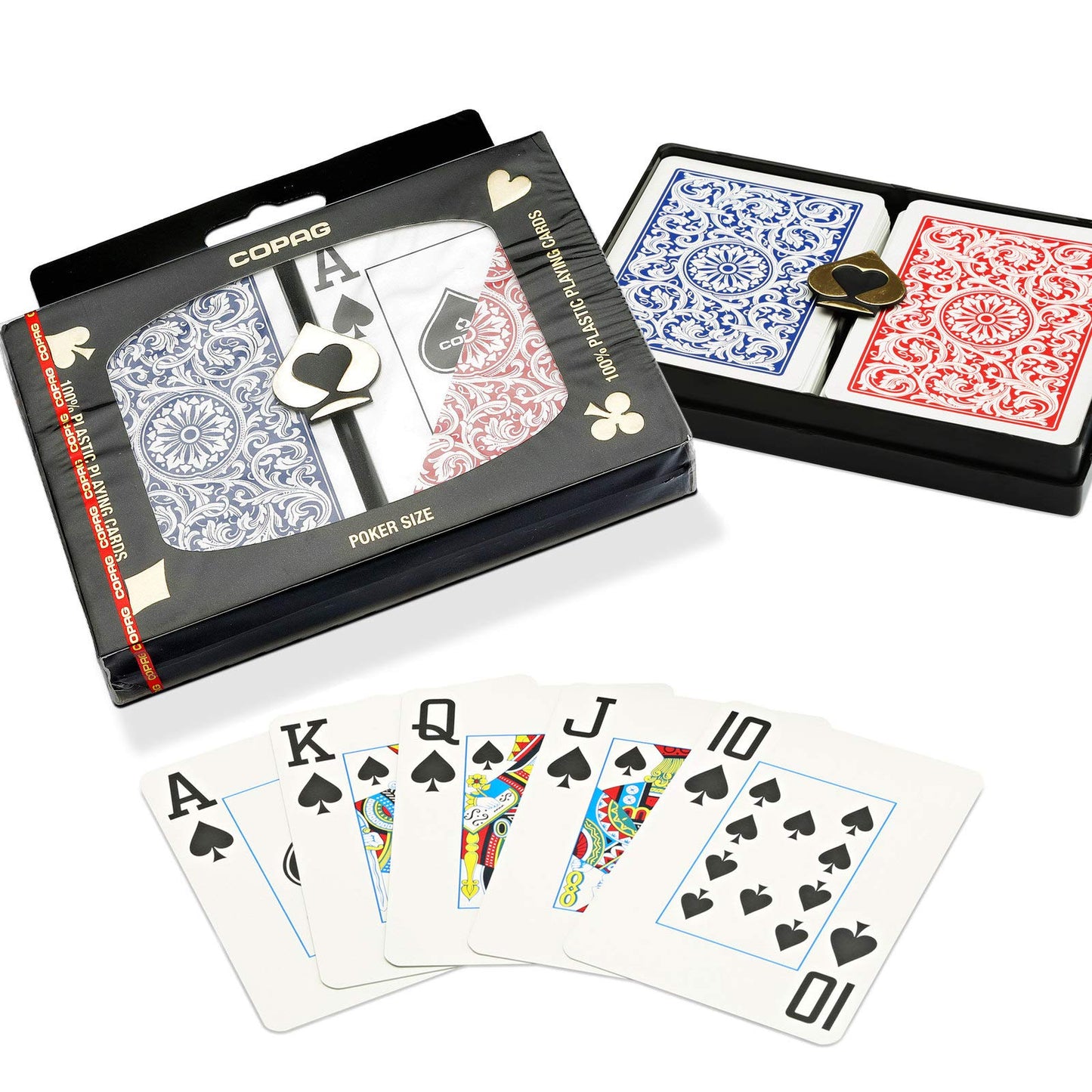 Copag Playing Cards 1546 Elite Design 100% Plastic 1 Set (2 Decks) Red Blue Poker Size Jumbo Index