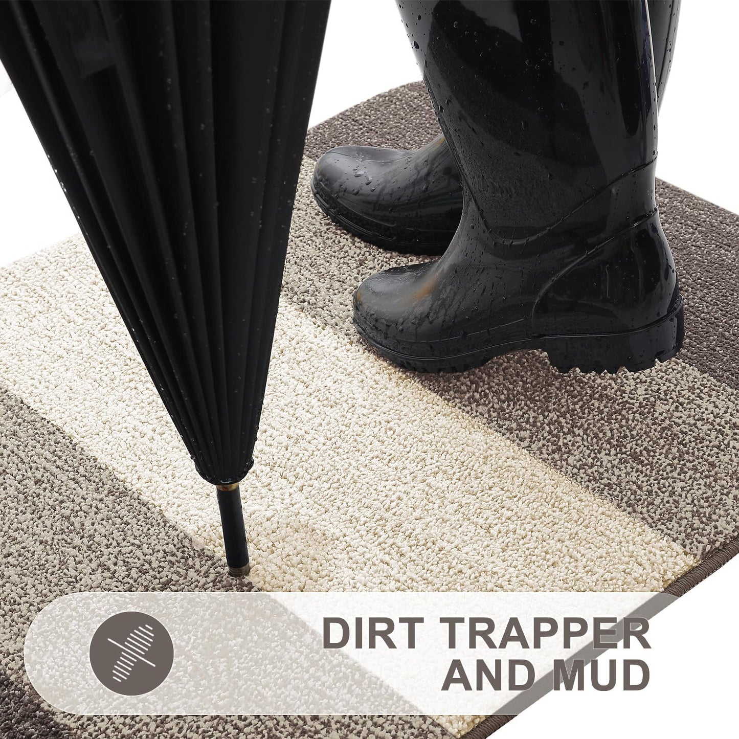 Grandaily Indoor Doormat, 35" x 59" Non-Slip Mud Trapper Absorbent Front Door Mats, Washable Striped Inside Entryway Mat, Low-Profile Welcome Mat Entrance Mat, Light Brown