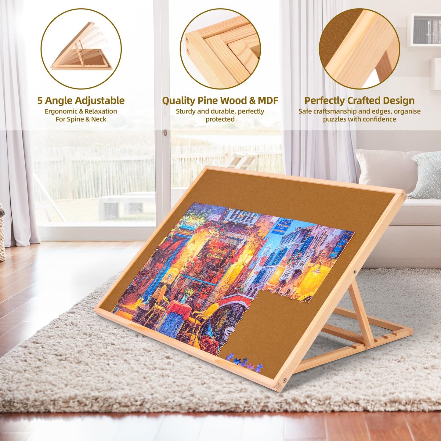 Pulchra 1000PCS Wooden Jigsaw Puzzle Board with Adjustable Bracket Portable Puzzle Table | Puzzle Organizer Boards Storage Accessories for Adults Children Kids