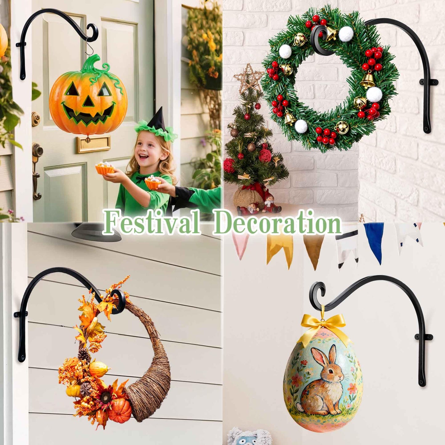 AJART Ceiling Hooks for Hanging Plants: Iron Plant Hanger for Wall Moun (12"-Black-4Pcs, 12" Black)