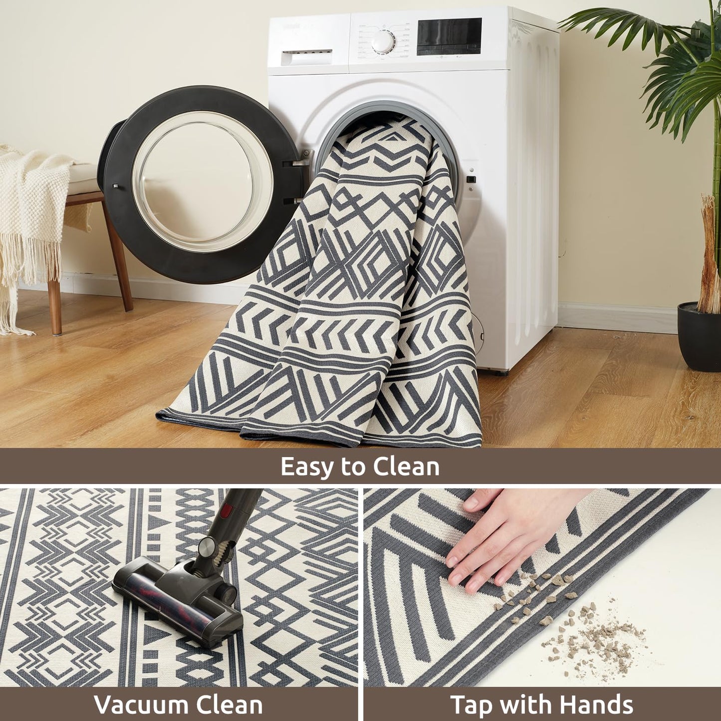 4x6 Outdoor Rug Braided Indoor Outdoor Rugs Carpet Non Slip Outdoor Patio Rug with Rubber Particles Backing, Boho Outdoor Area Rug for Patio Deck Porch Balcony Backyard Living Room, Blackish Grey